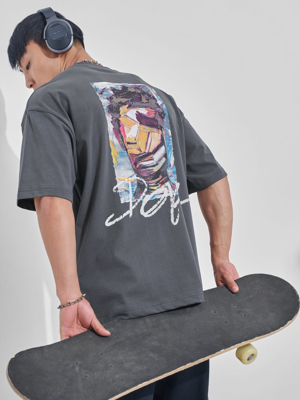 Highlander Men Grey Printed Round Neck Oversized Fit T-Shirt - Grey - Image 3