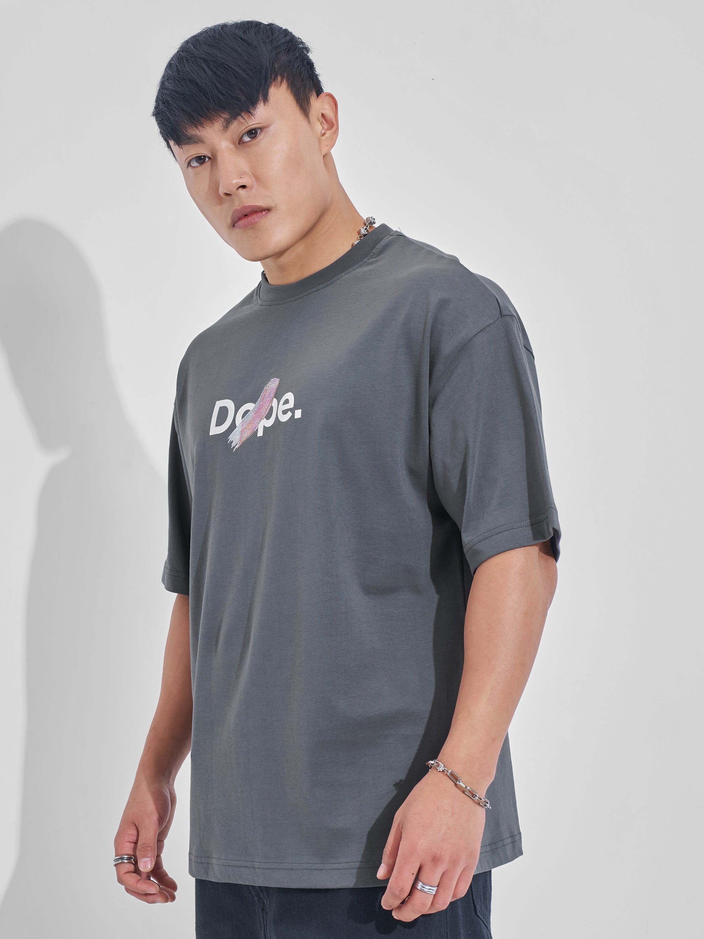 Highlander Men Grey Printed Round Neck Oversized Fit T-Shirt - Grey - Image 4