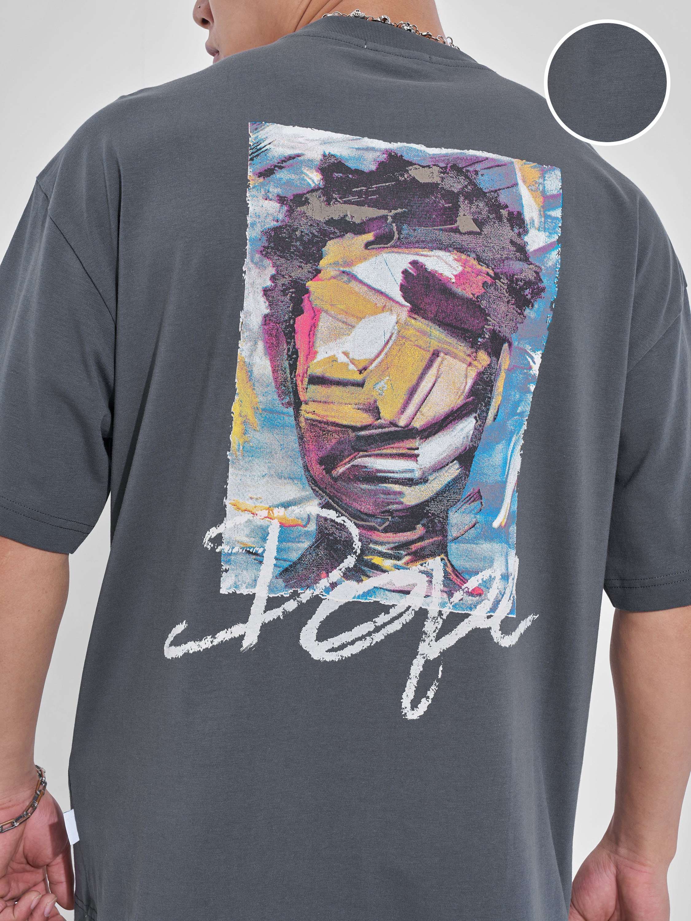 Highlander Men Grey Printed Round Neck Oversized Fit T-Shirt - Grey - Image 5