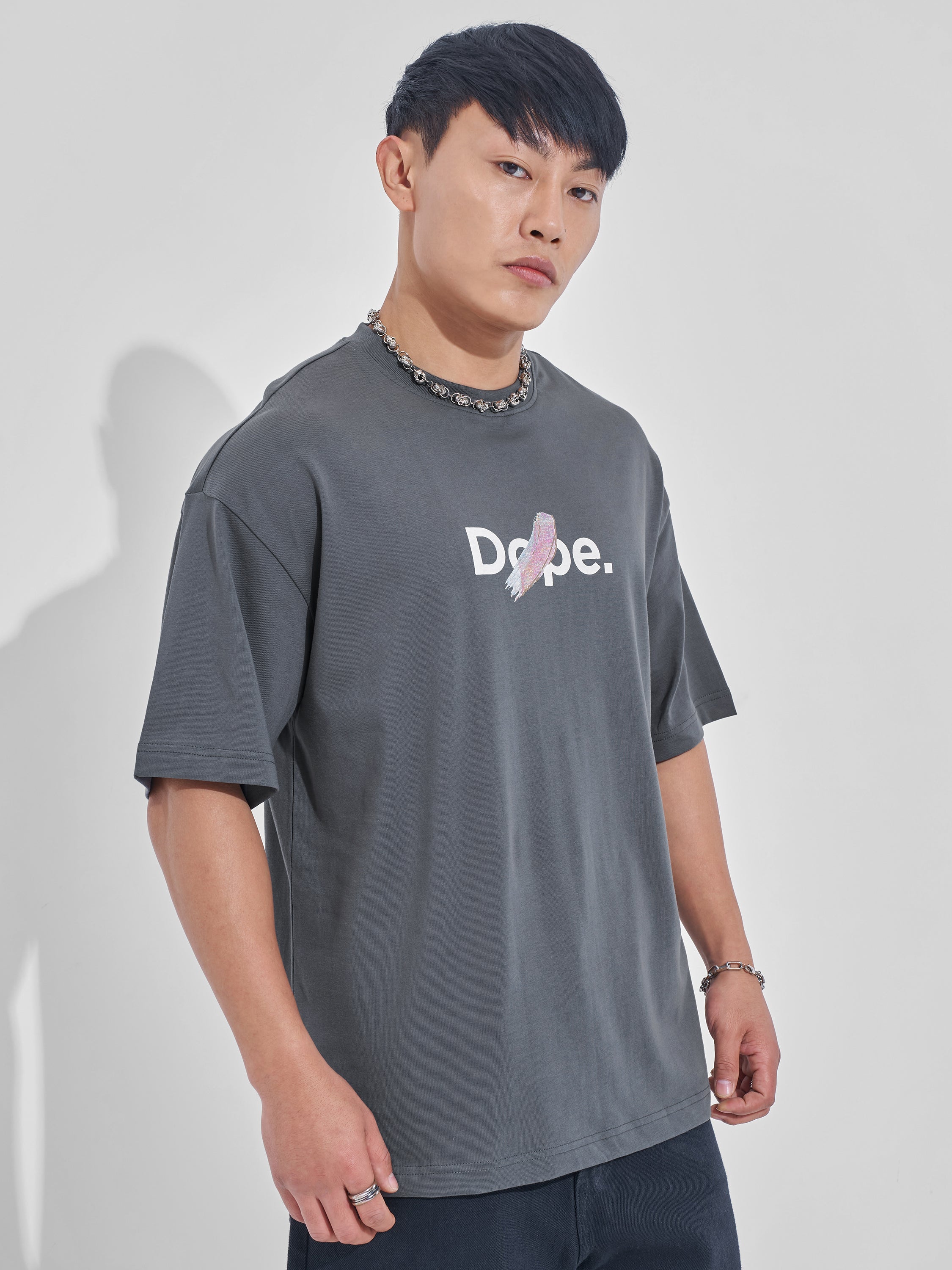 Highlander Men Grey Printed Round Neck Oversized Fit T-Shirt - Grey - Image 6