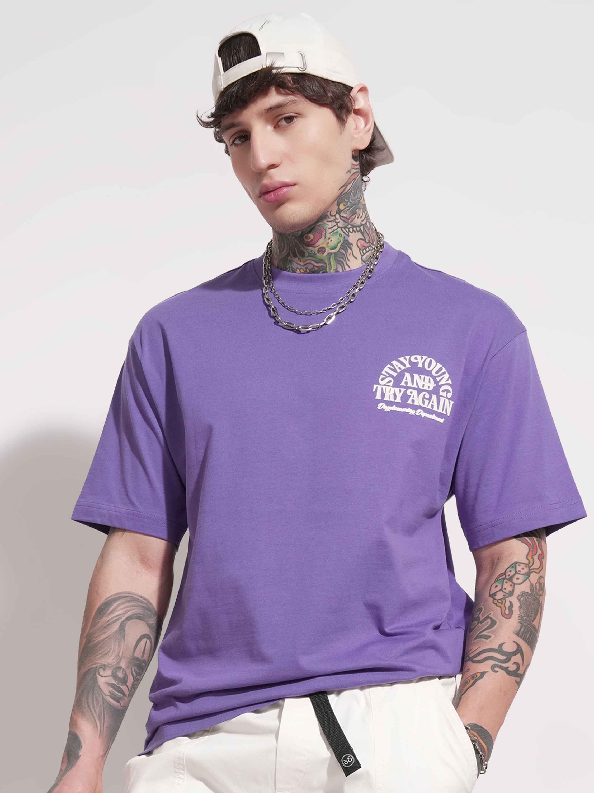 Highlander Men Purple Printed Round Neck T-Shirt - Purple - Image 3