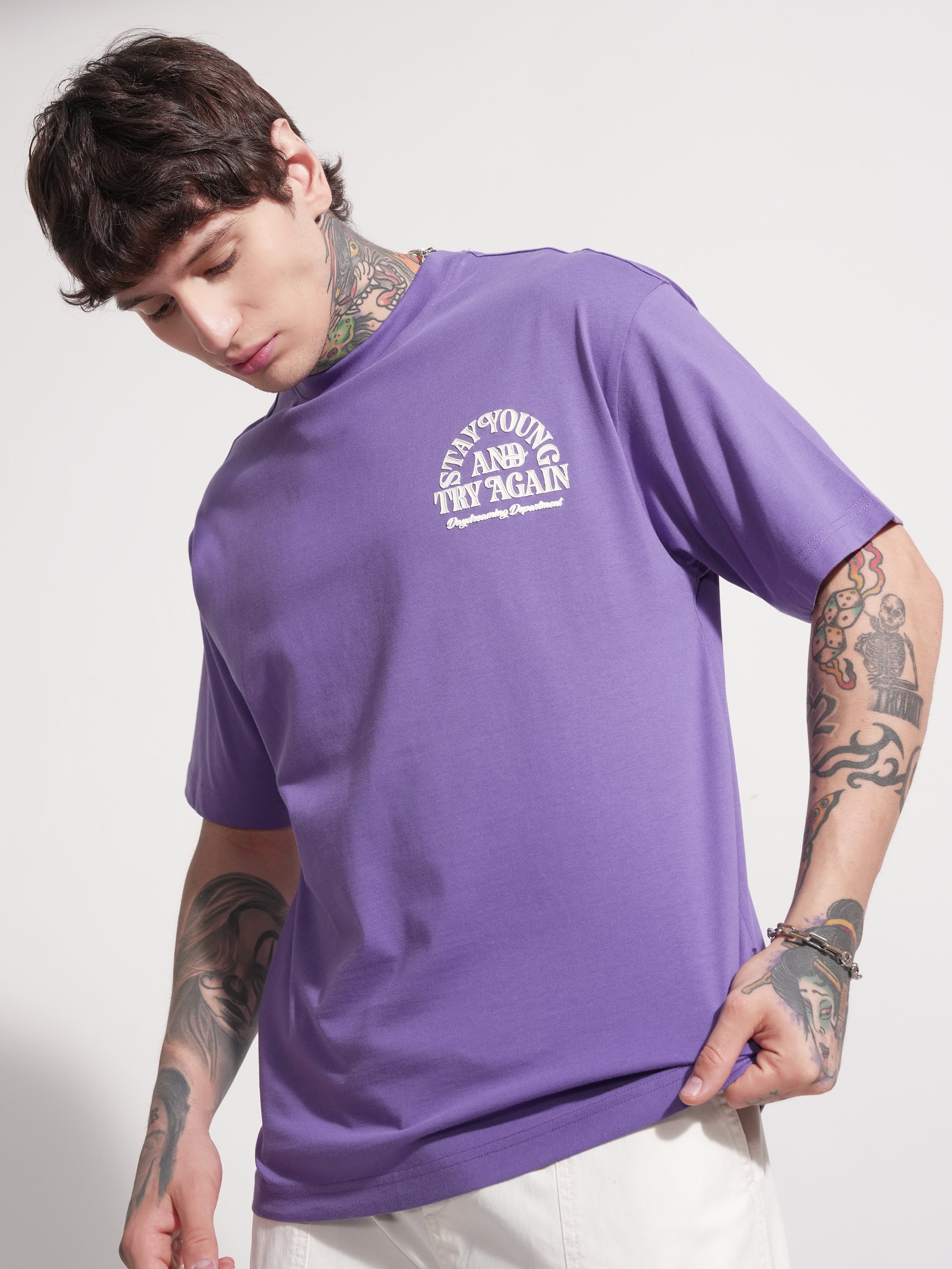 Highlander Men Purple Printed Round Neck T-Shirt - Purple - Image 4