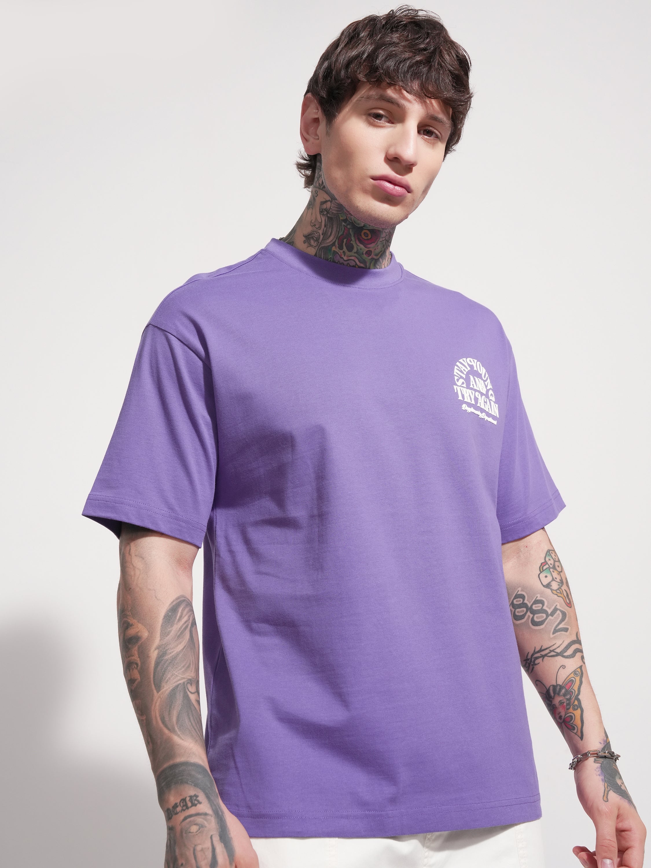Highlander Men Purple Printed Round Neck T-Shirt - Purple - Image 6