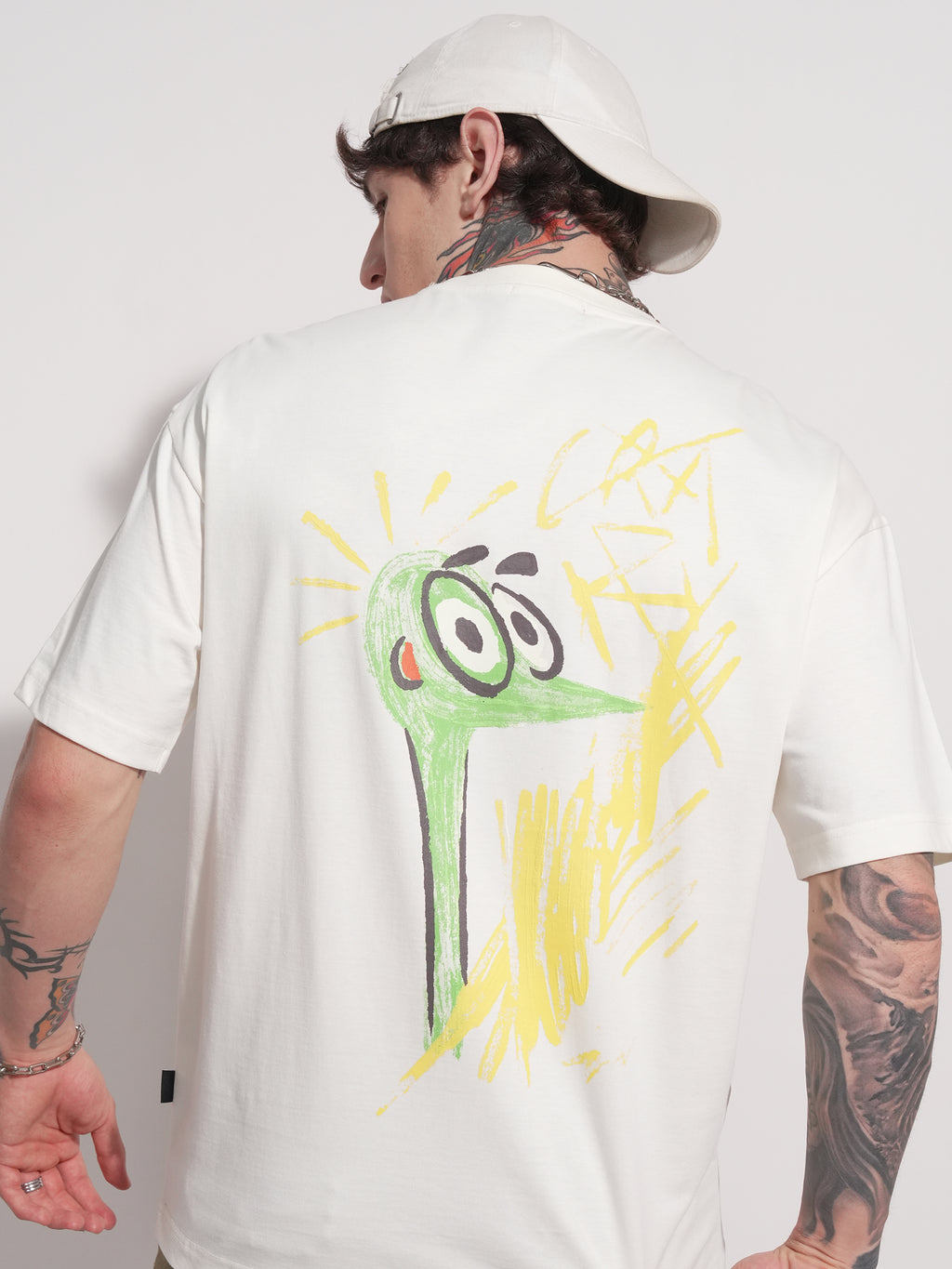 Highlander Men Off White Printed Round Neck Oversized Fit T-Shirt - Off White - Image 1