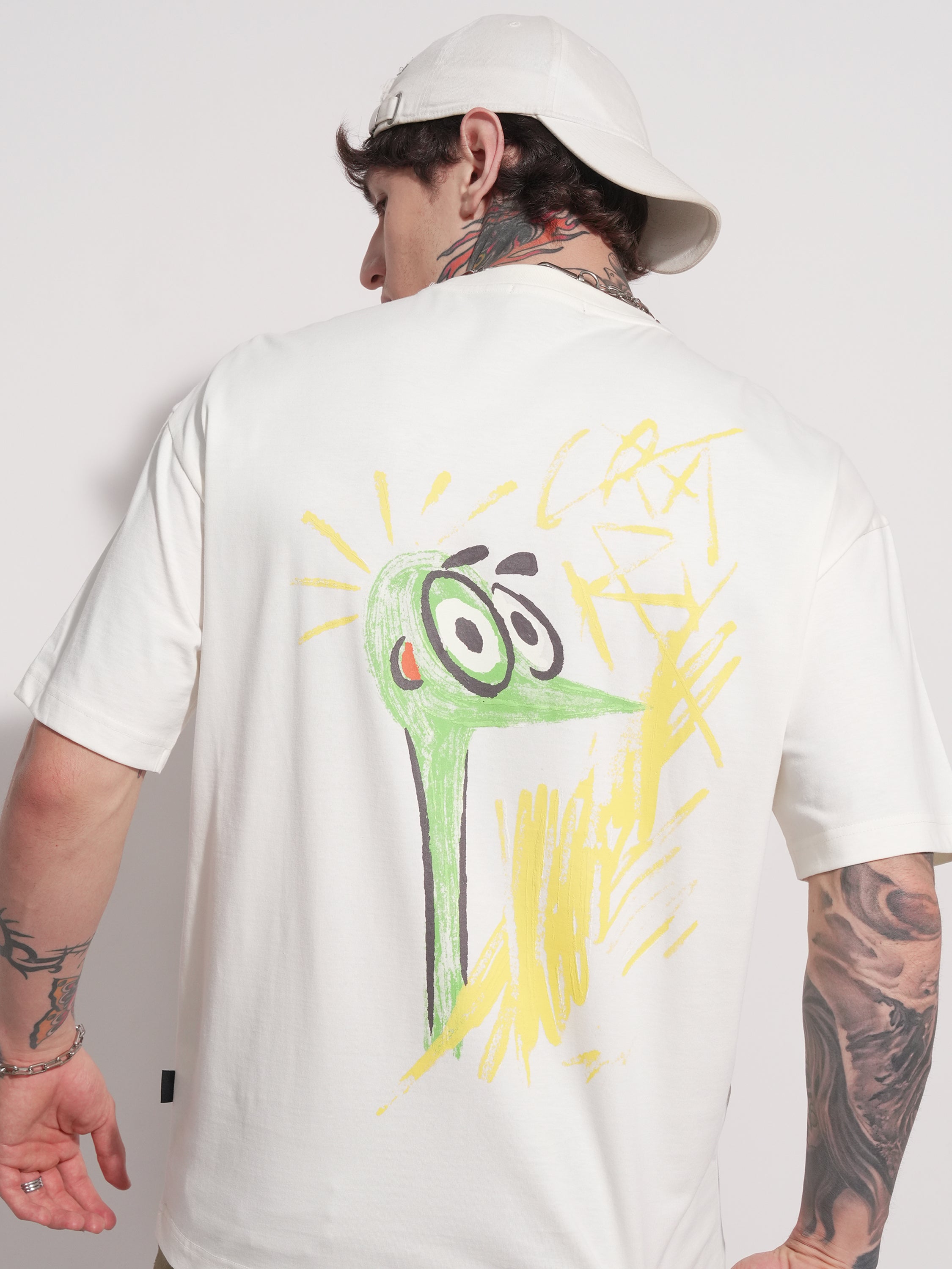 Highlander Men Off White Printed Round Neck Oversized Fit T-Shirt - Off White - Image 1