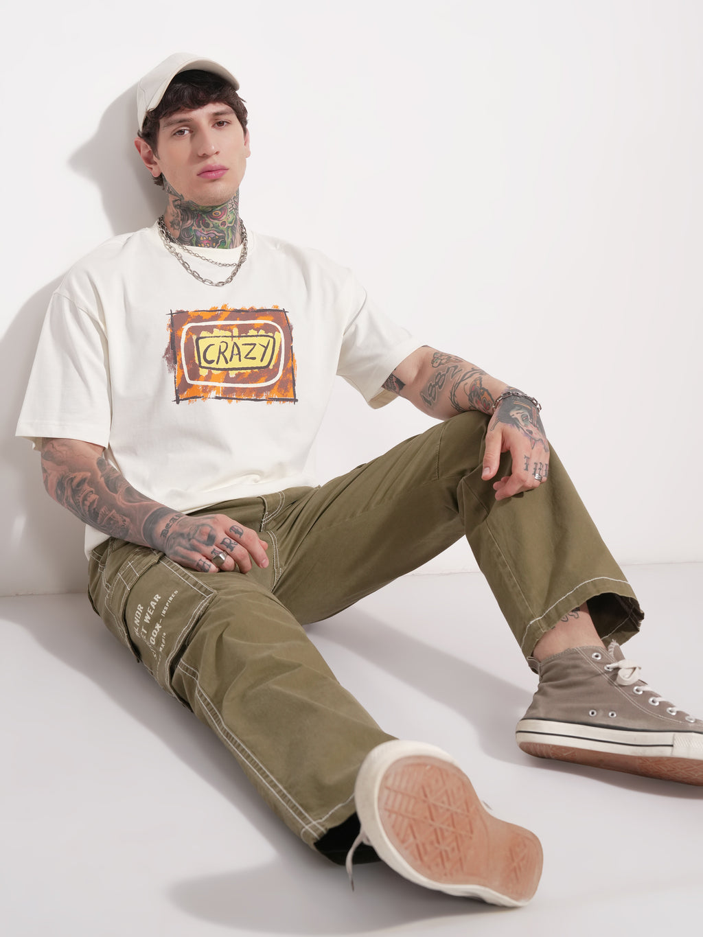 Highlander Men Off White Printed Round Neck Oversized Fit T-Shirt - Off White - Image 2