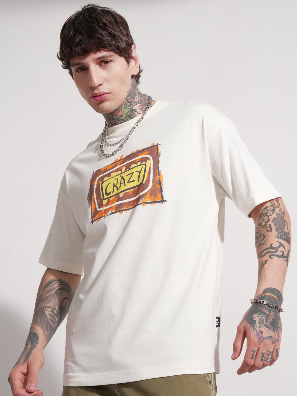 Highlander Men Off White Printed Round Neck Oversized Fit T-Shirt - Off White - Image 3