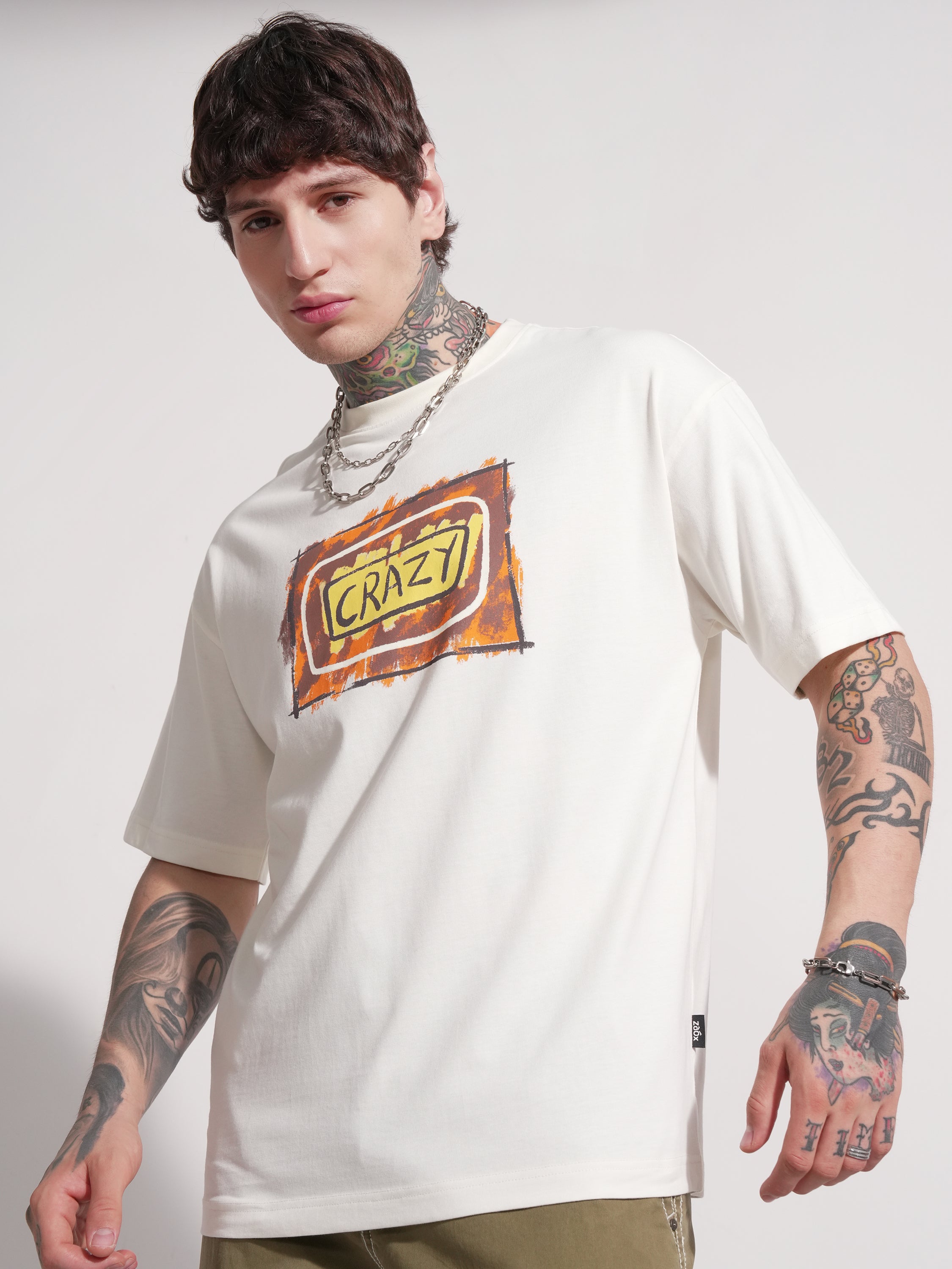 Highlander Men Off White Printed Round Neck Oversized Fit T-Shirt - Off White - Image 3