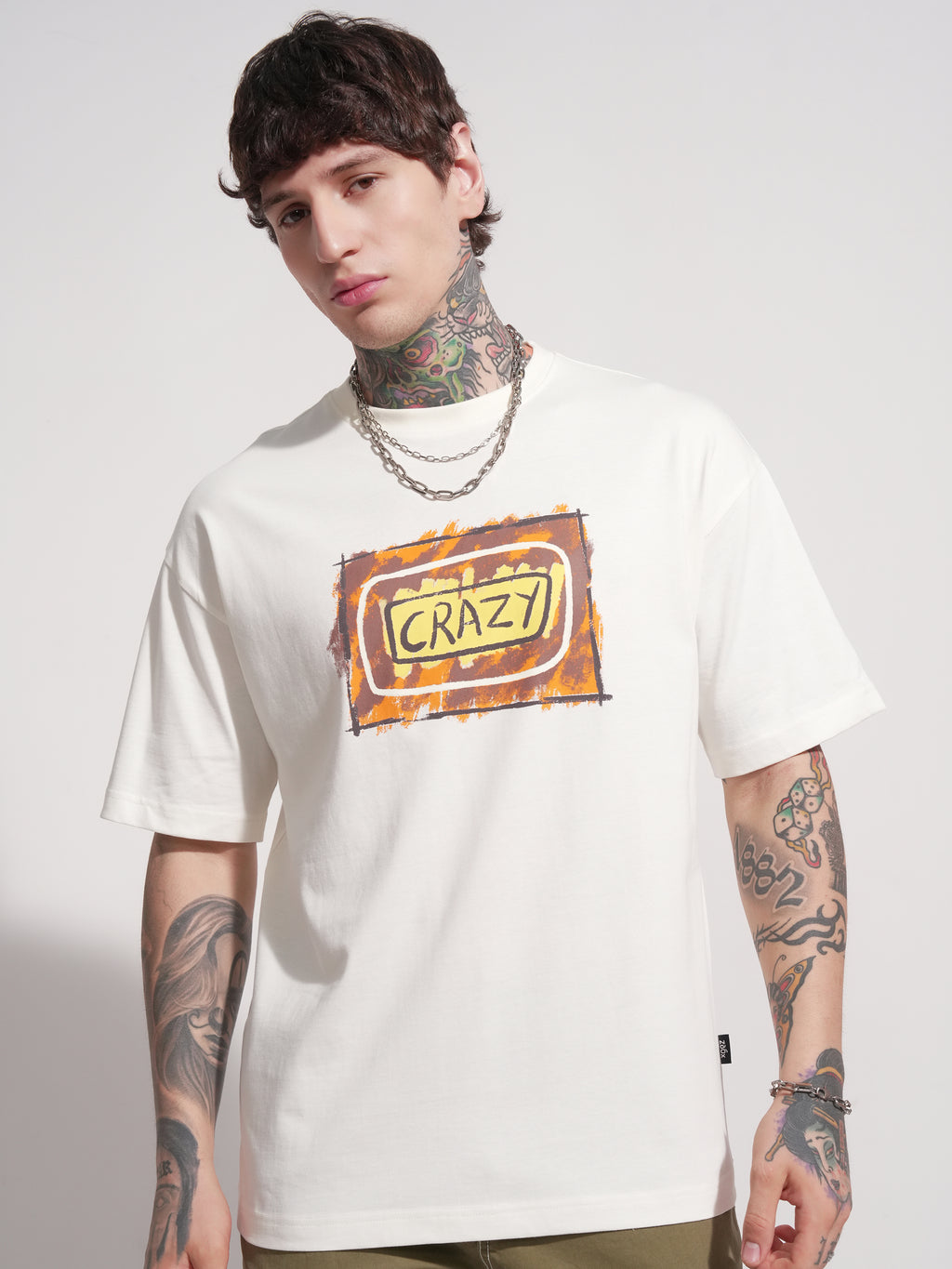 Highlander Men Off White Printed Round Neck Oversized Fit T-Shirt - Off White - Image 4