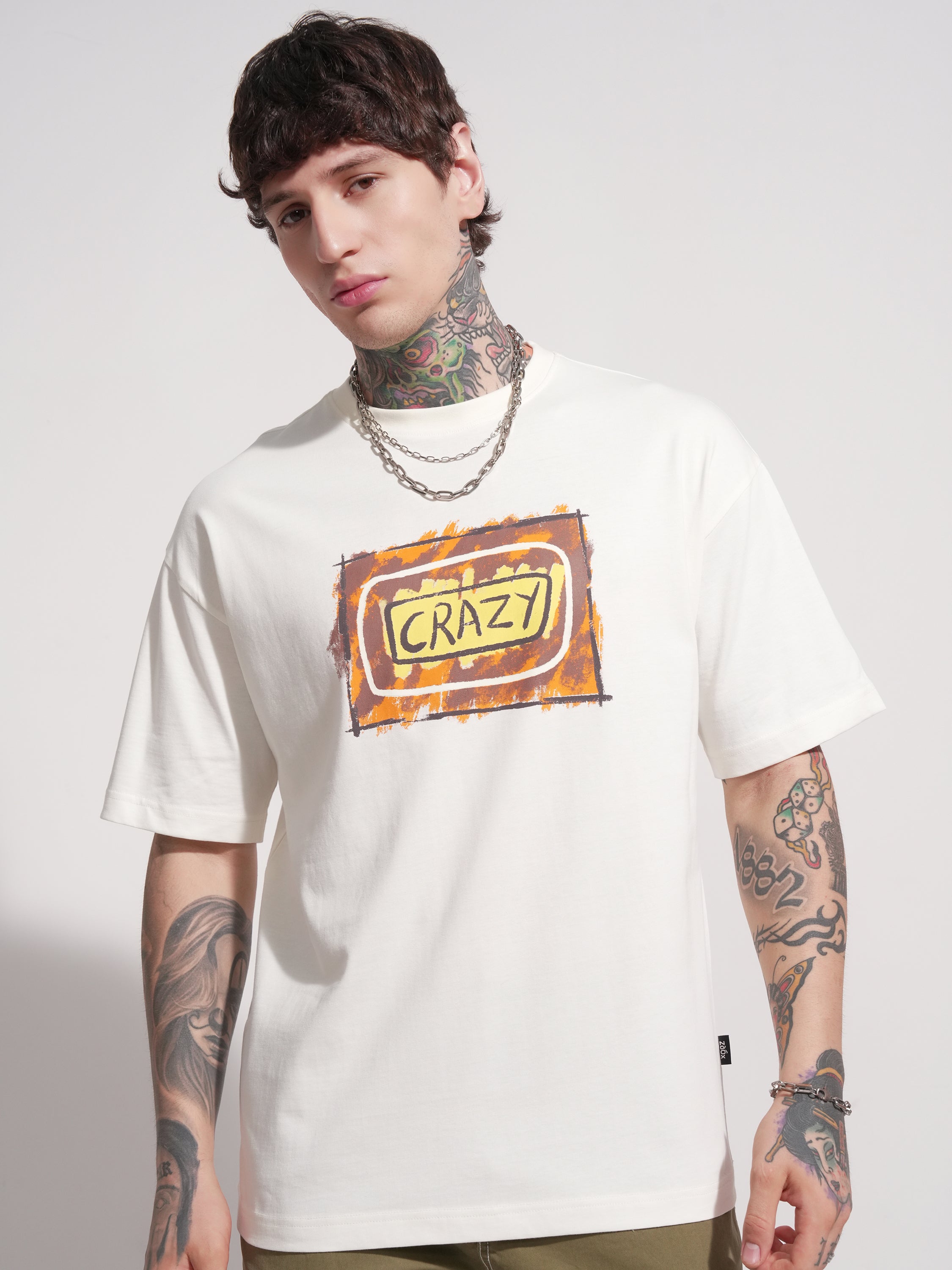 Highlander Men Off White Printed Round Neck Oversized Fit T-Shirt - Off White - Image 4