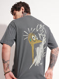 Highlander Men Grey Printed Round Neck Oversized Fit T-Shirt - Grey - Image 1
