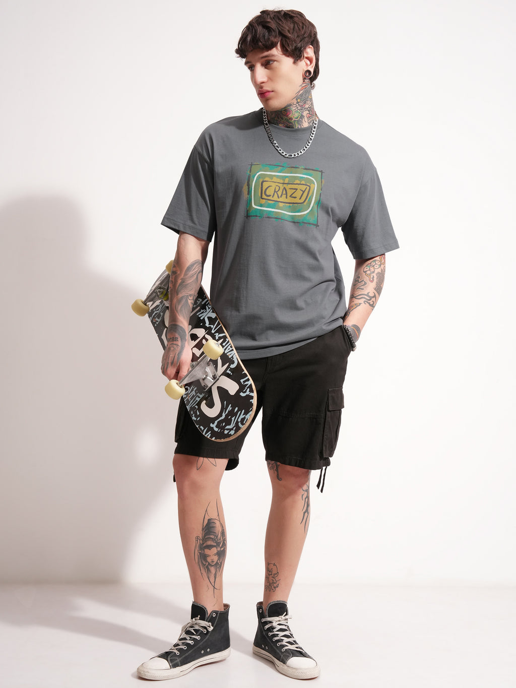 Highlander Men Grey Printed Round Neck Oversized Fit T-Shirt - Grey - Image 2
