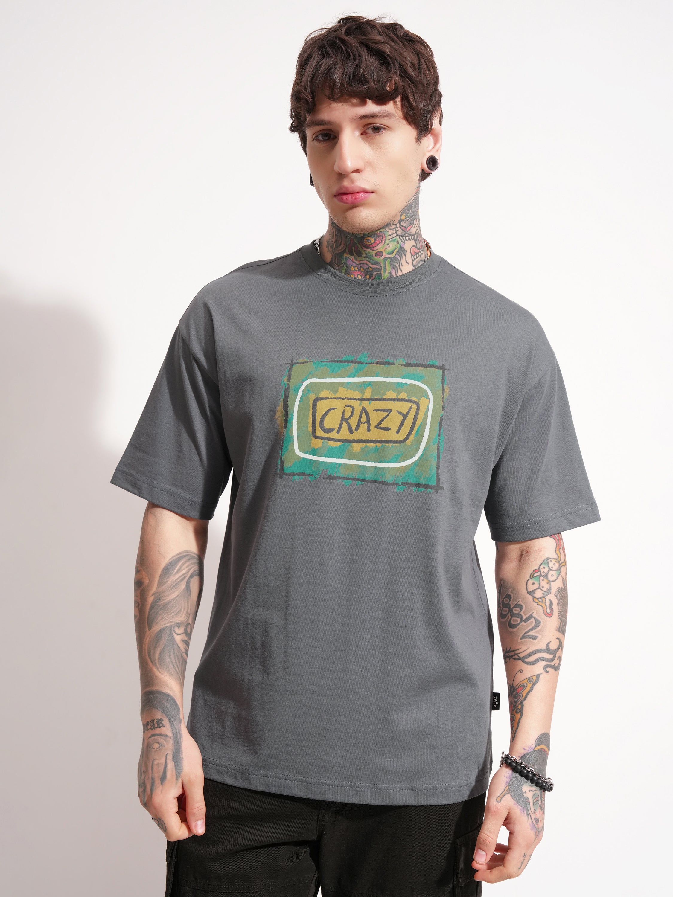 Highlander Men Grey Printed Round Neck Oversized Fit T-Shirt - Grey - Image 3