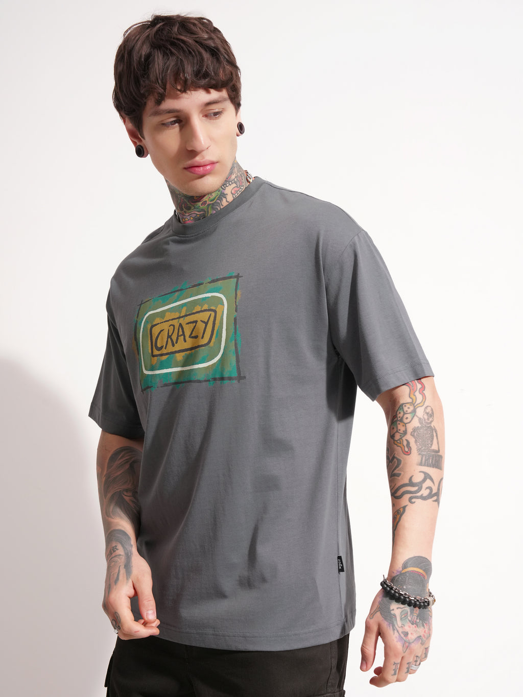 Highlander Men Grey Printed Round Neck Oversized Fit T-Shirt - Grey - Image 4