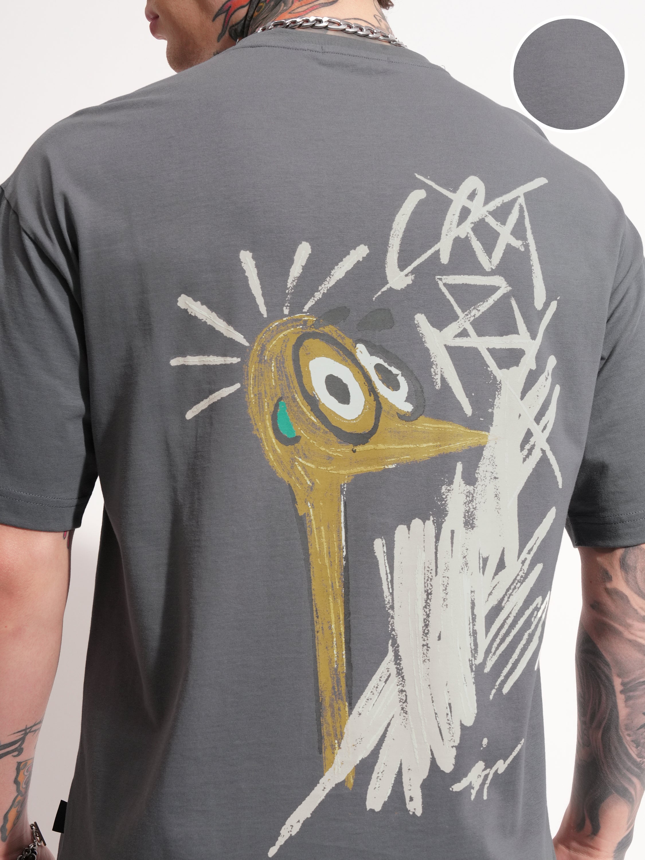 Highlander Men Grey Printed Round Neck Oversized Fit T-Shirt - Grey - Image 5