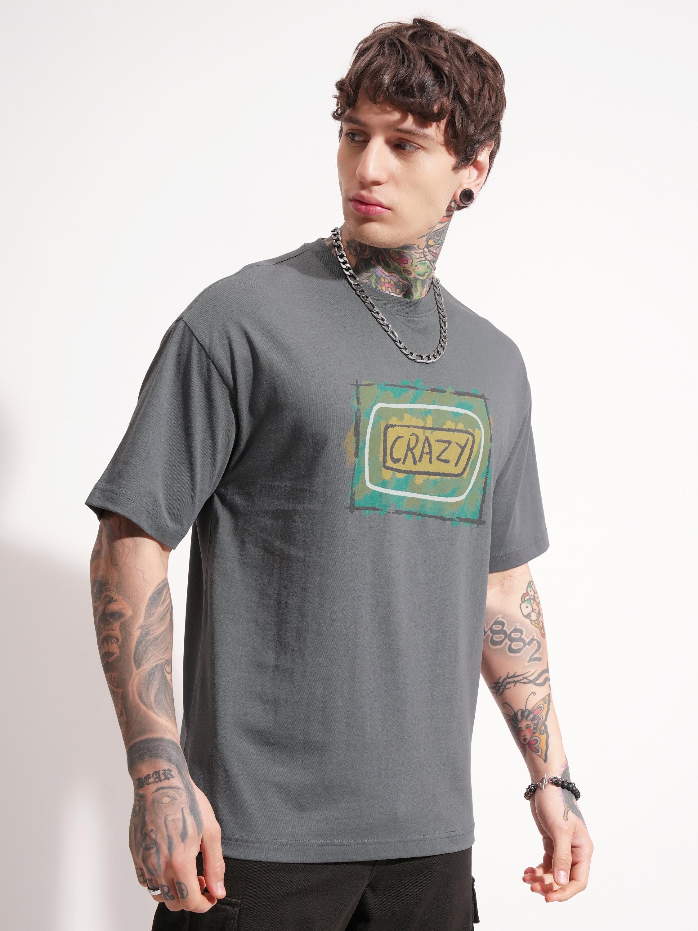 Highlander Men Grey Printed Round Neck Oversized Fit T-Shirt - Grey - Image 6