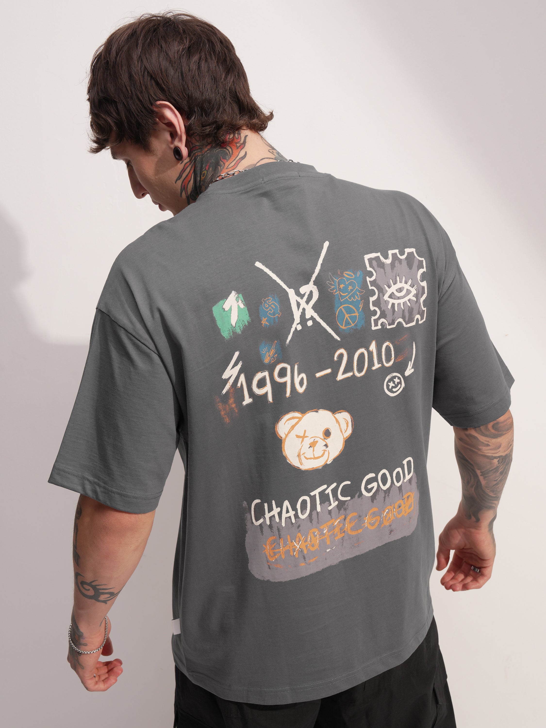 Highlander Men Grey Printed Round Neck Oversized Fit T-Shirt - Grey - Image 3