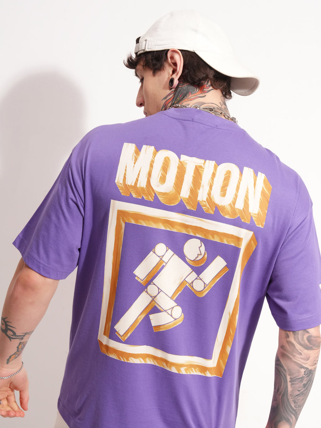 Highlander Men Purple Printed Round Neck Oversized Fit T-Shirt - Purple - Image 1