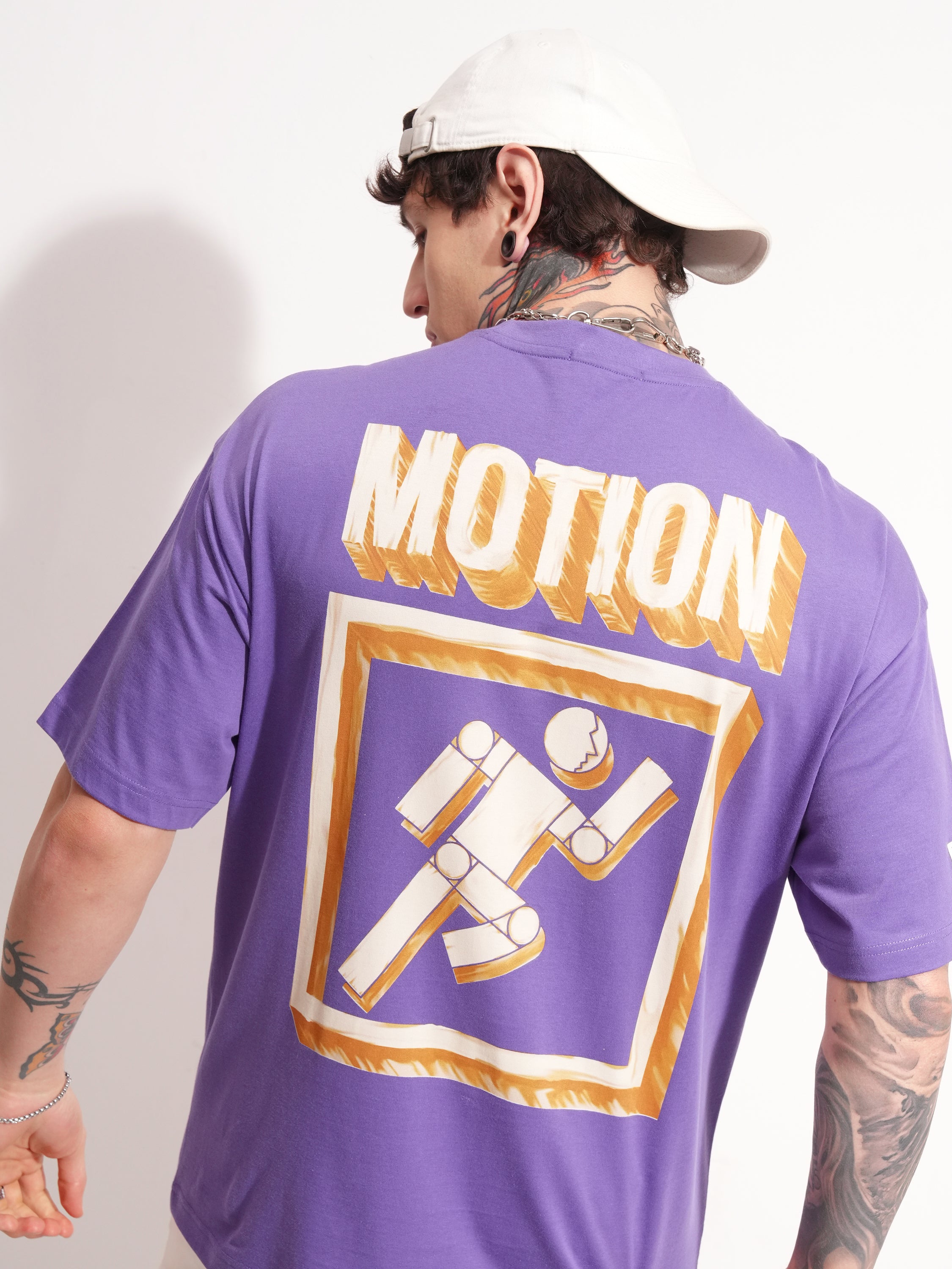 Highlander Men Purple Printed Round Neck Oversized Fit T-Shirt - Purple - Image 1
