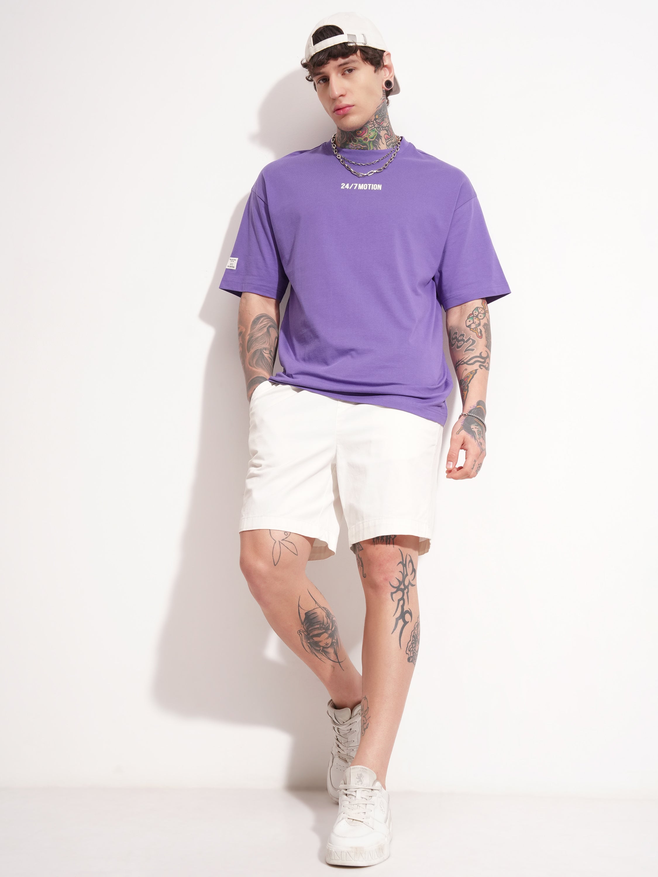 Highlander Men Purple Printed Round Neck Oversized Fit T-Shirt - Purple - Image 2