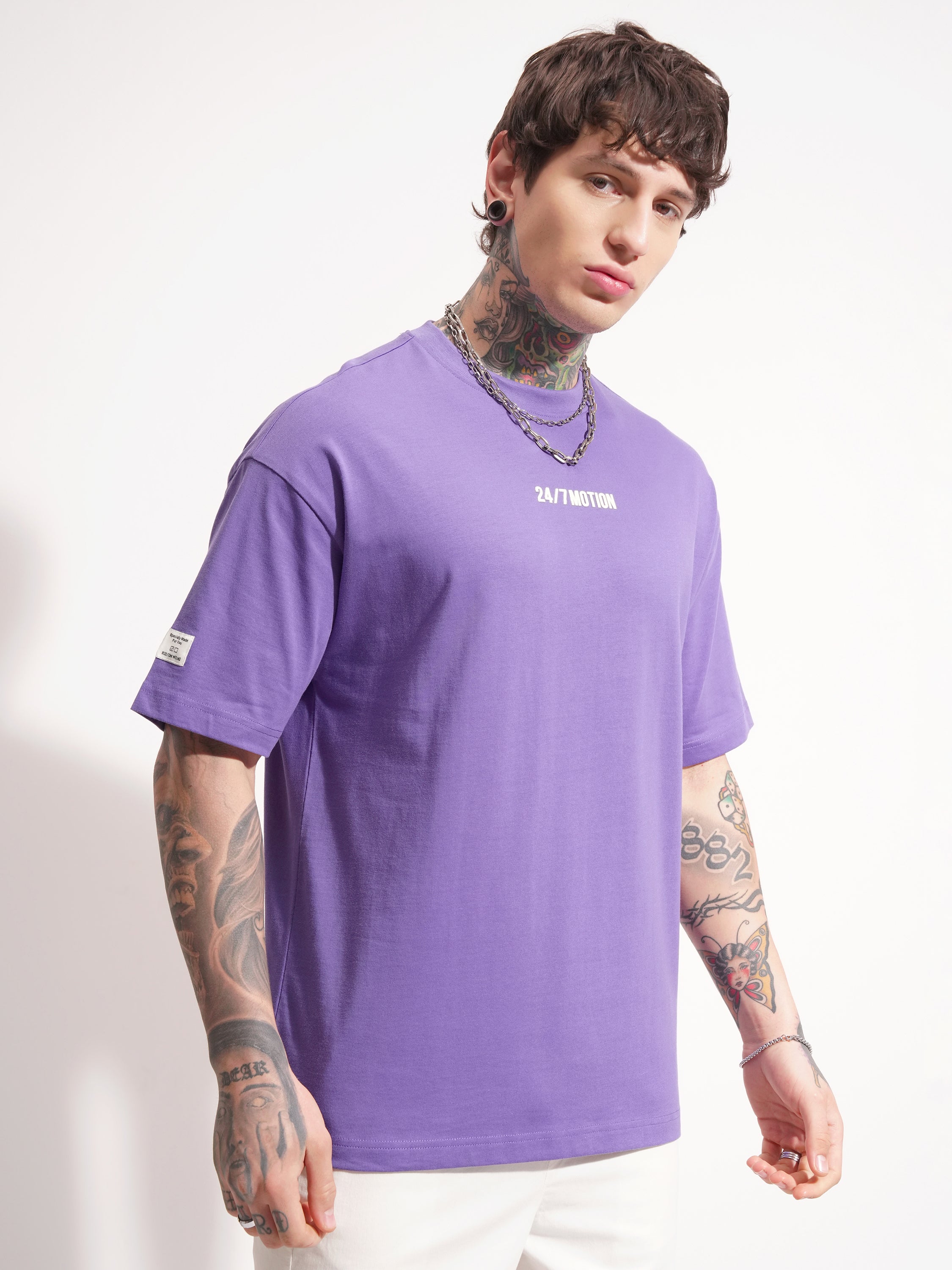 Highlander Men Purple Printed Round Neck Oversized Fit T-Shirt - Purple - Image 3