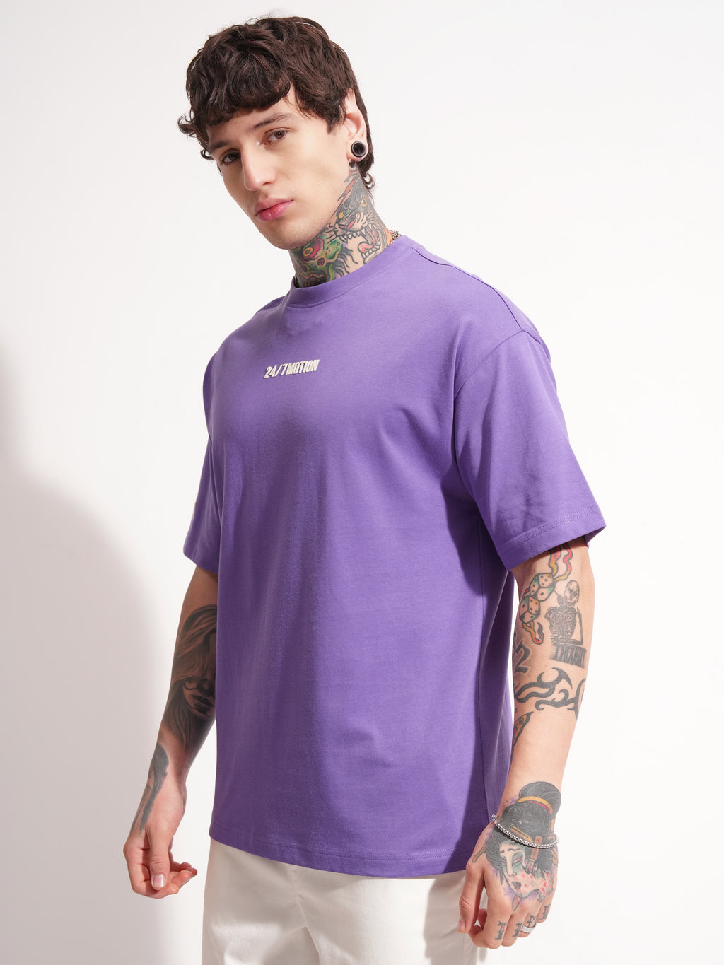 Highlander Men Purple Printed Round Neck Oversized Fit T-Shirt - Purple - Image 4