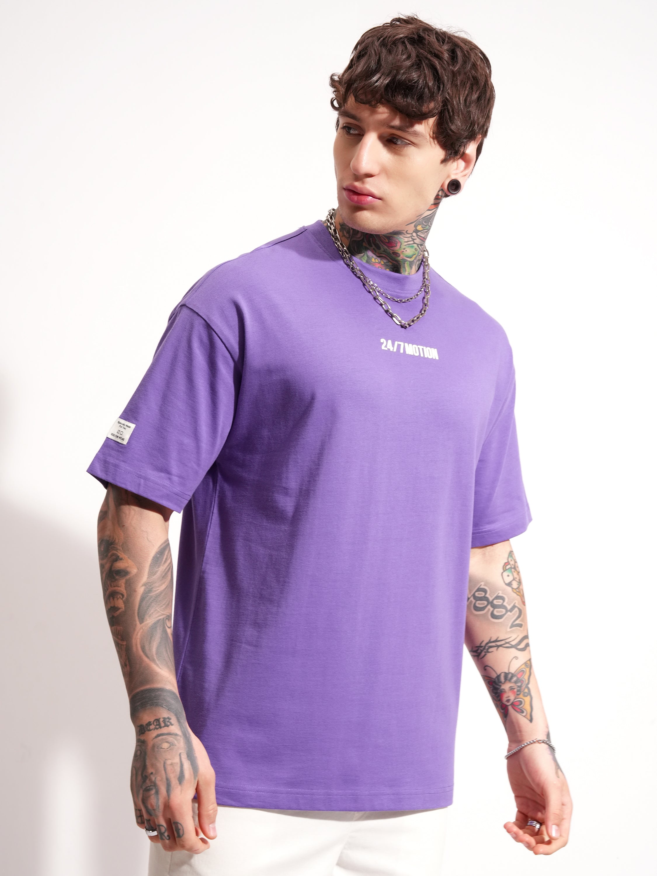 Highlander Men Purple Printed Round Neck Oversized Fit T-Shirt - Purple - Image 6
