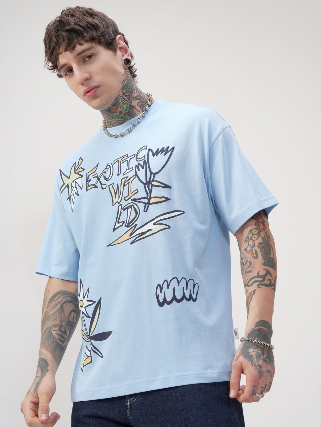 Highlander Men Blue Printed Round Neck Oversized Fit T-Shirt - Blue - Image 4