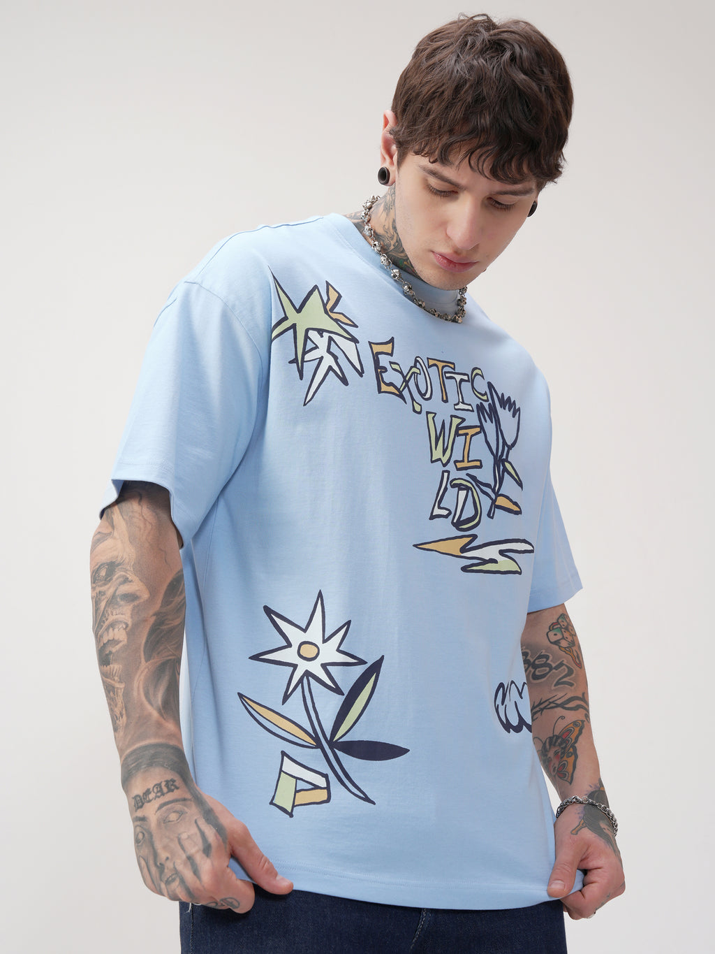 Highlander Men Blue Printed Round Neck Oversized Fit T-Shirt - Blue - Image 6