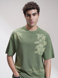 Highlander Men Green Printed Round Neck Oversized Fit T-Shirt - Green - Image 1