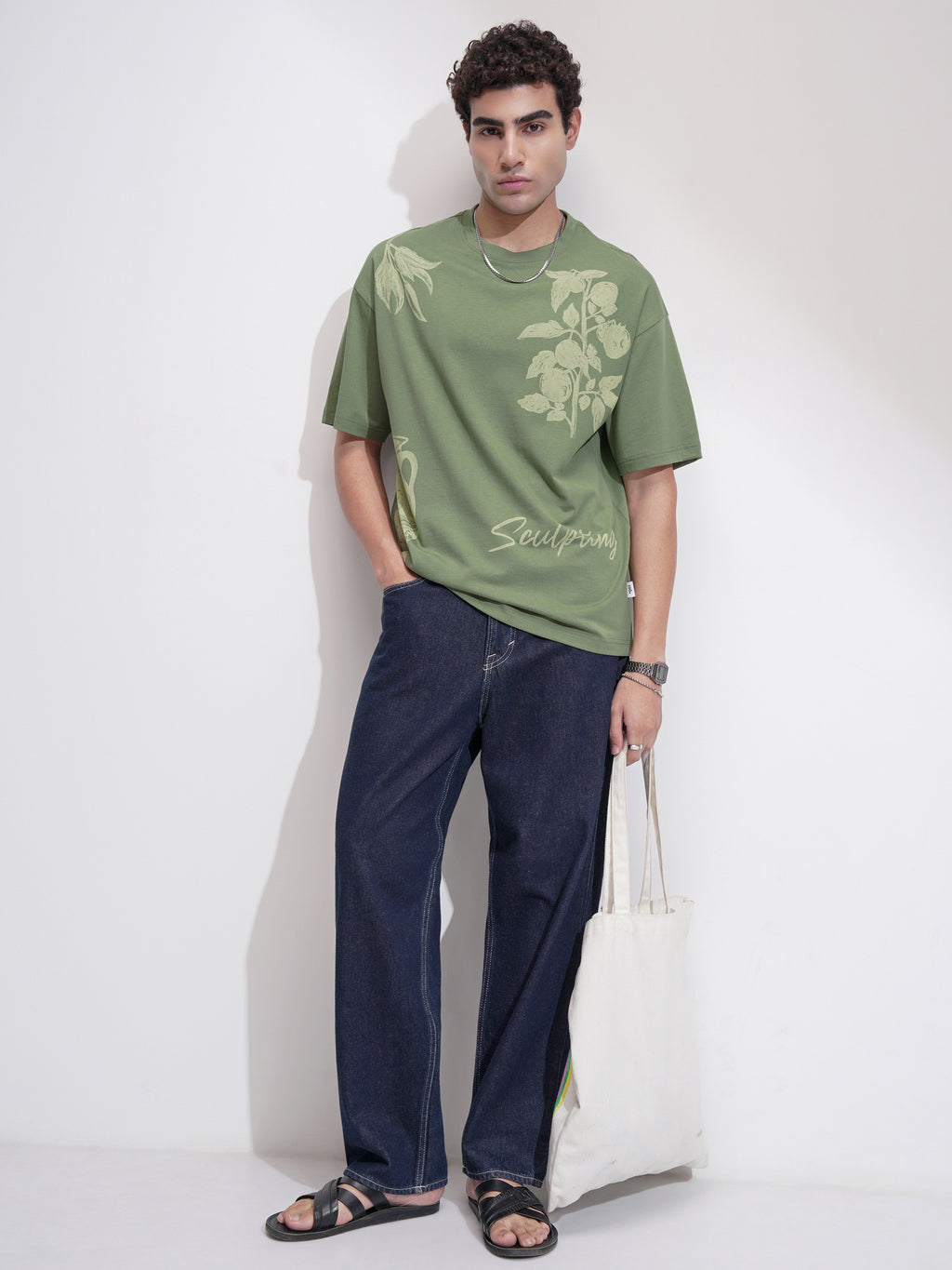 Highlander Men Green Printed Round Neck Oversized Fit T-Shirt - Green - Image 2