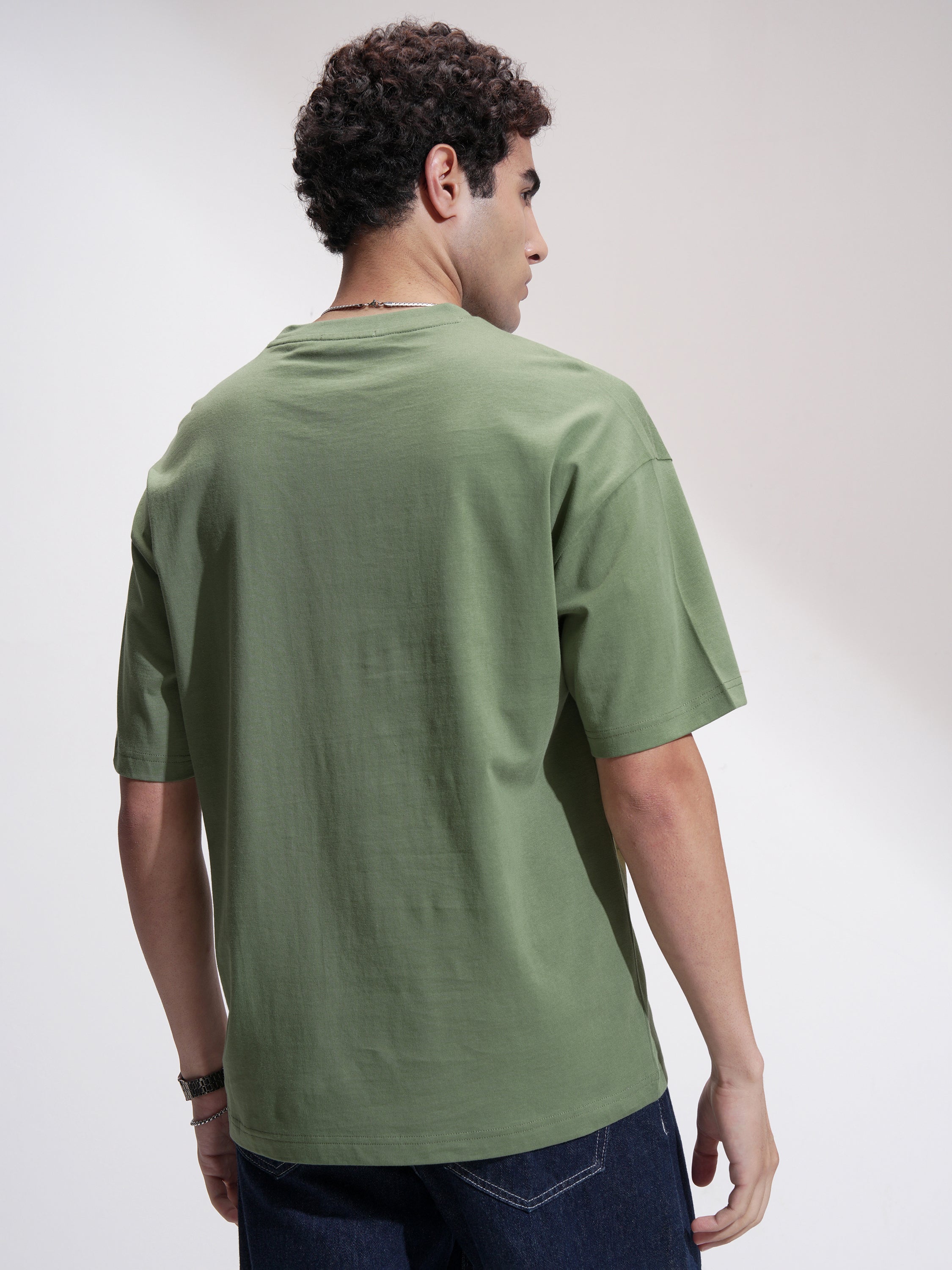 Highlander Men Green Printed Round Neck Oversized Fit T-Shirt - Green - Image 3