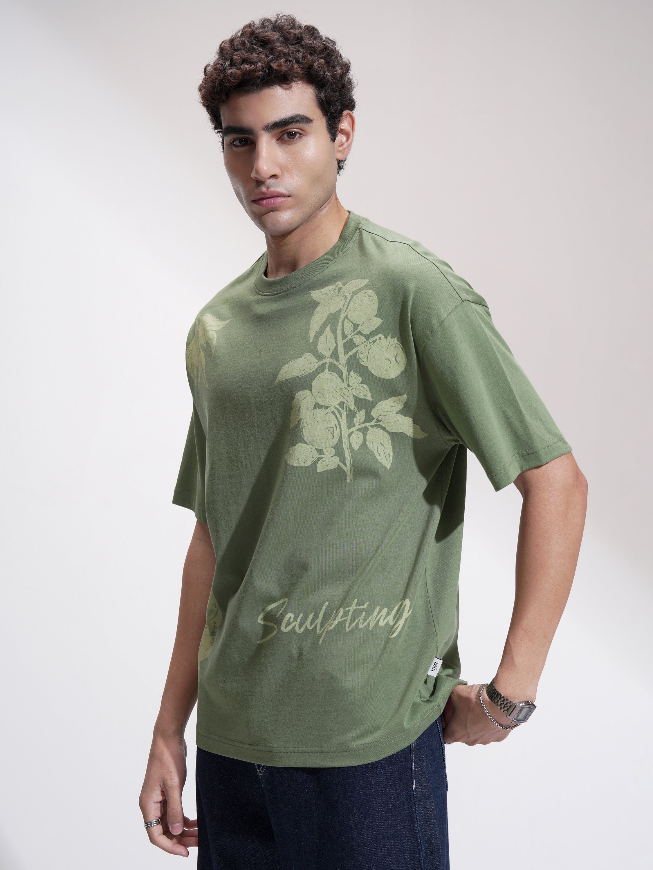 Highlander Men Green Printed Round Neck Oversized Fit T-Shirt - Green - Image 4