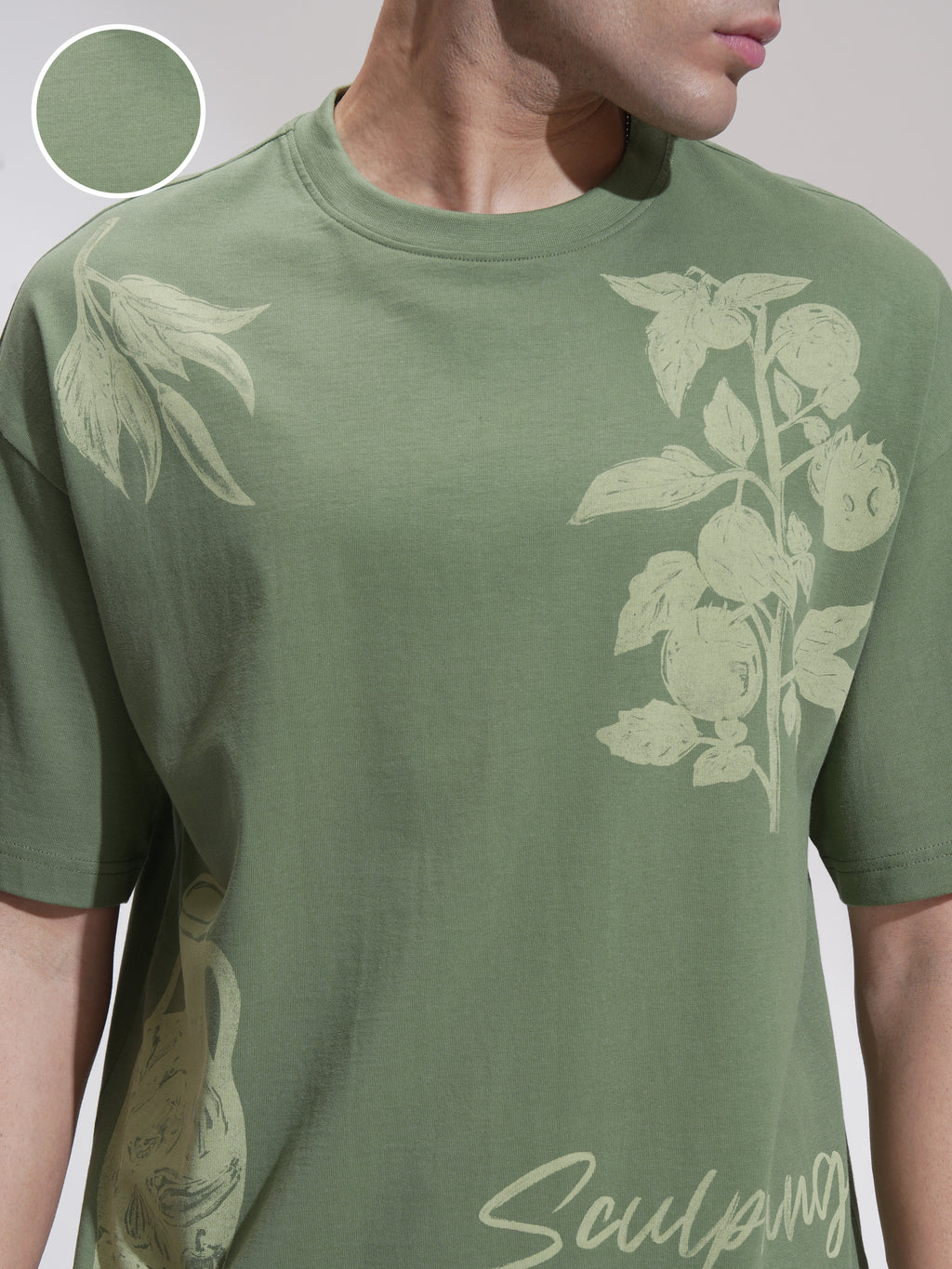 Highlander Men Green Printed Round Neck Oversized Fit T-Shirt - Green - Image 5