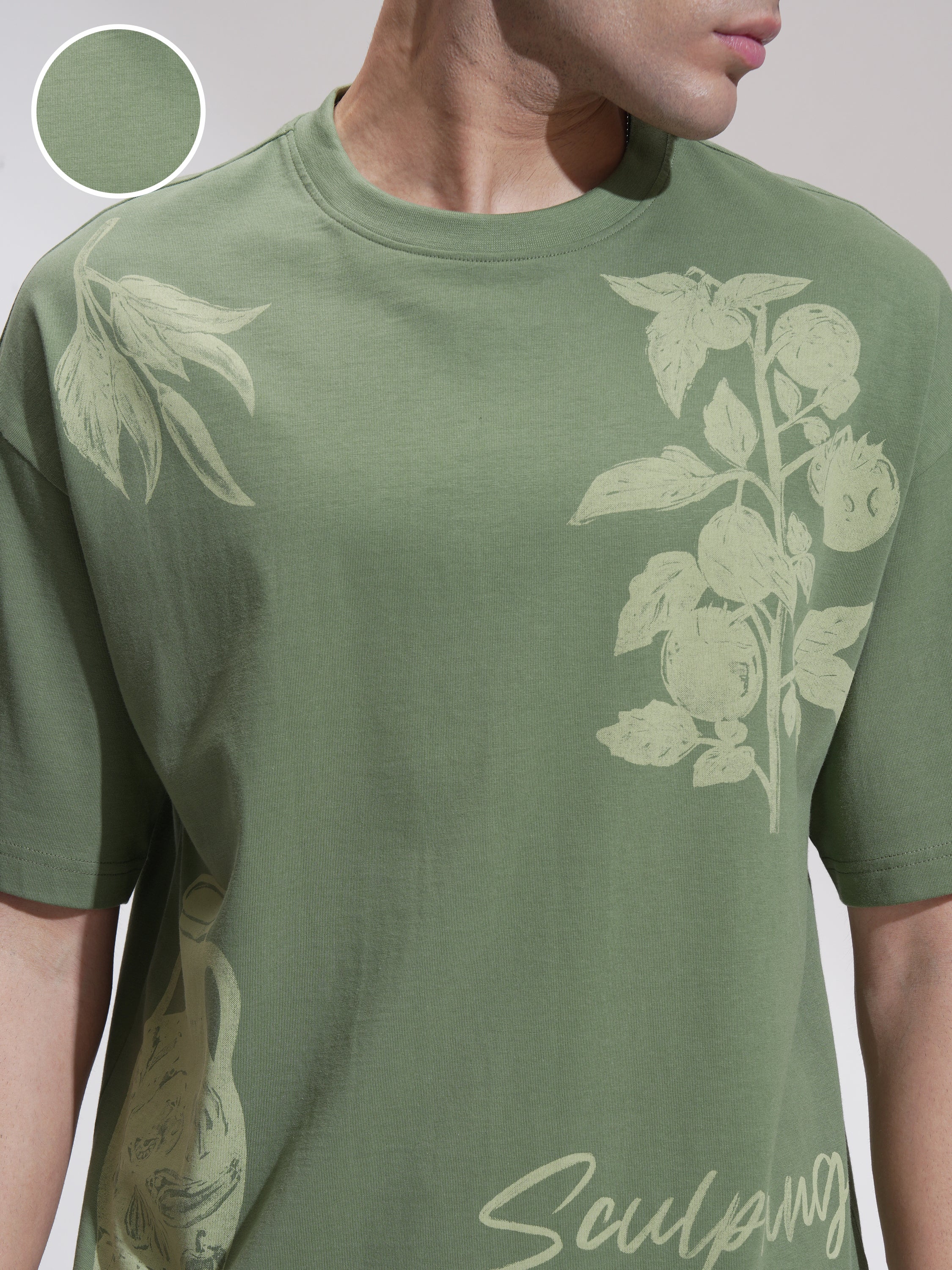 Highlander Men Green Printed Round Neck Oversized Fit T-Shirt - Green - Image 5