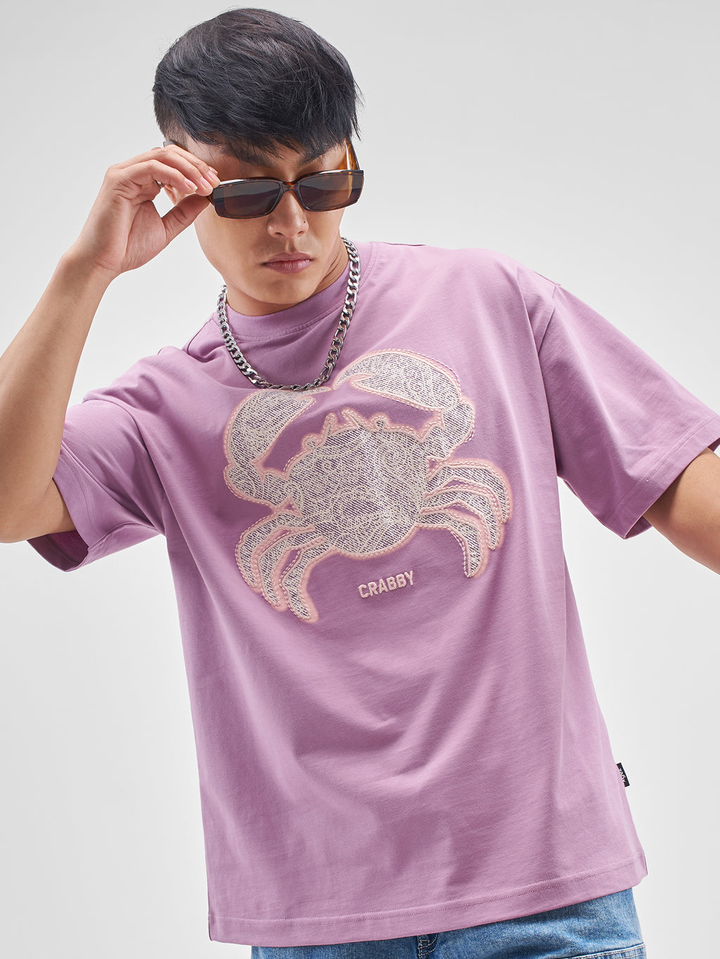 Highlander Men Lavender Applique Round Neck Oversized Fit T-Shirt - Lavender - Image 1