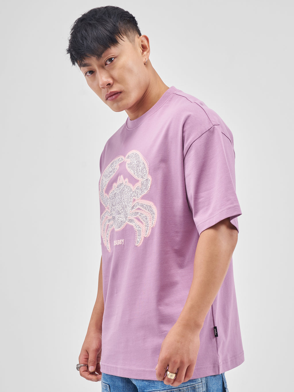 Highlander Men Lavender Applique Round Neck Oversized Fit T-Shirt - Lavender - Image 4