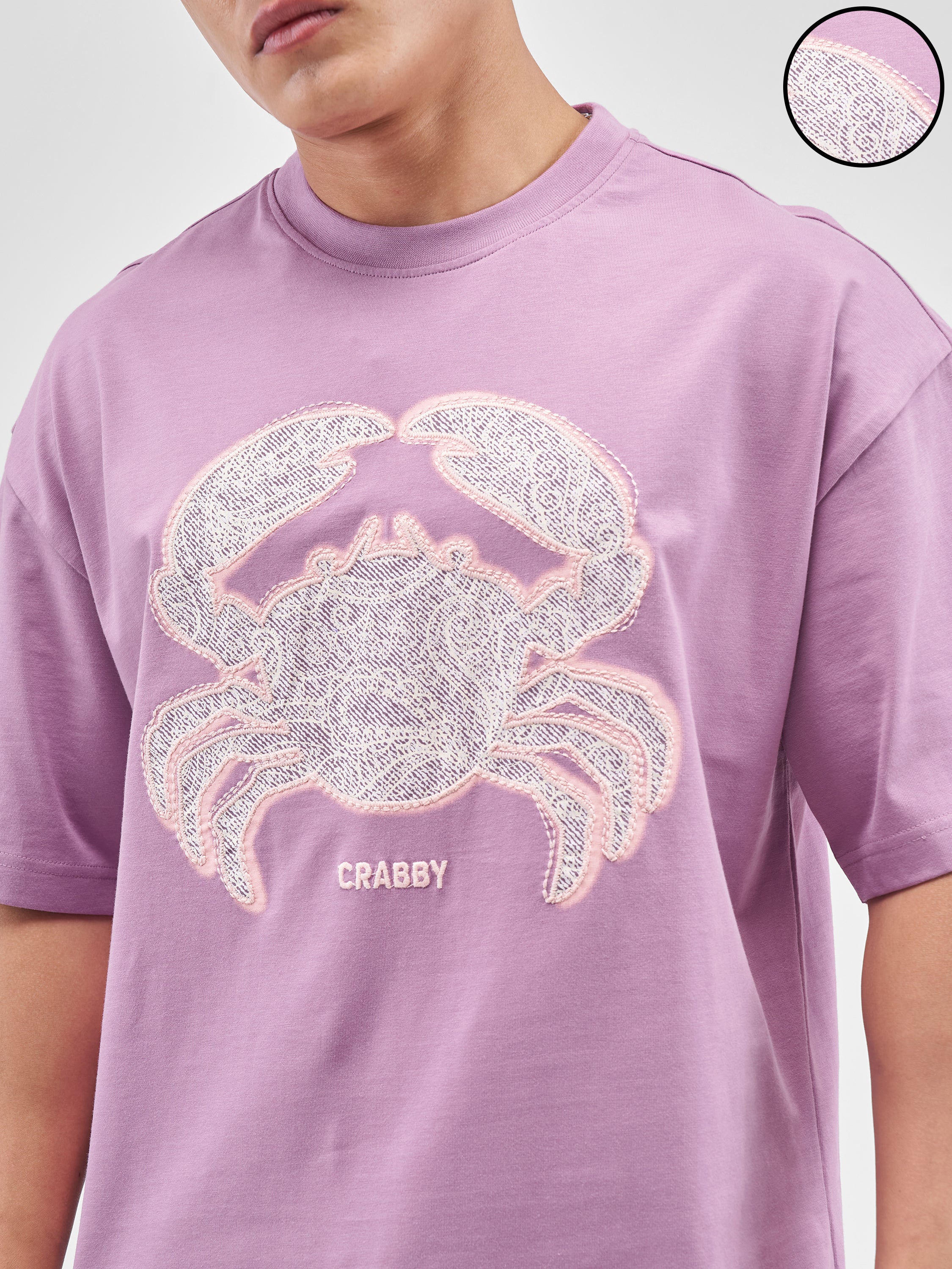 Highlander Men Lavender Applique Round Neck Oversized Fit T-Shirt - Lavender - Image 5
