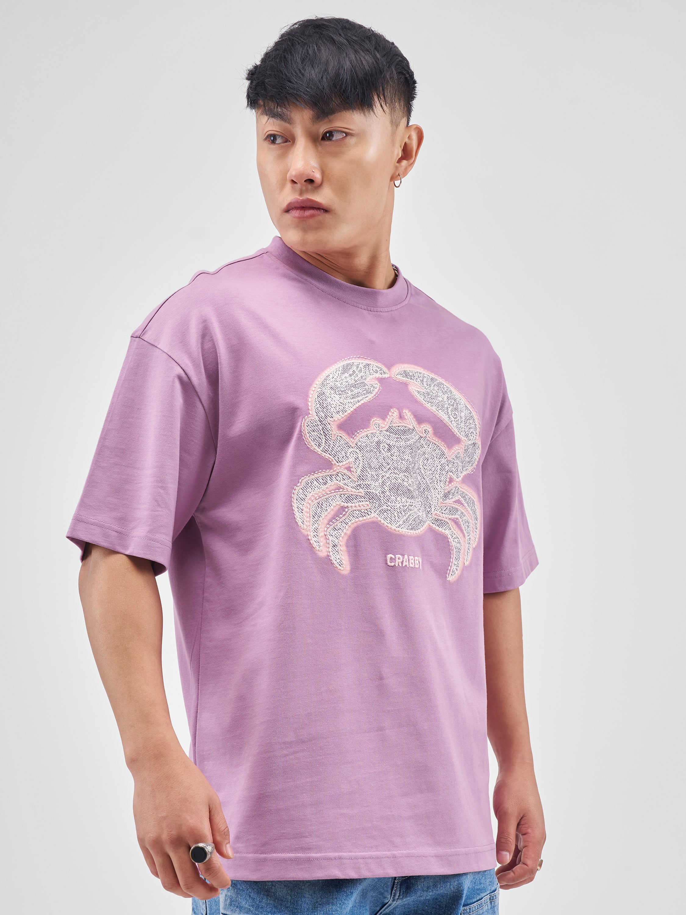 Highlander Men Lavender Applique Round Neck Oversized Fit T-Shirt - Lavender - Image 6