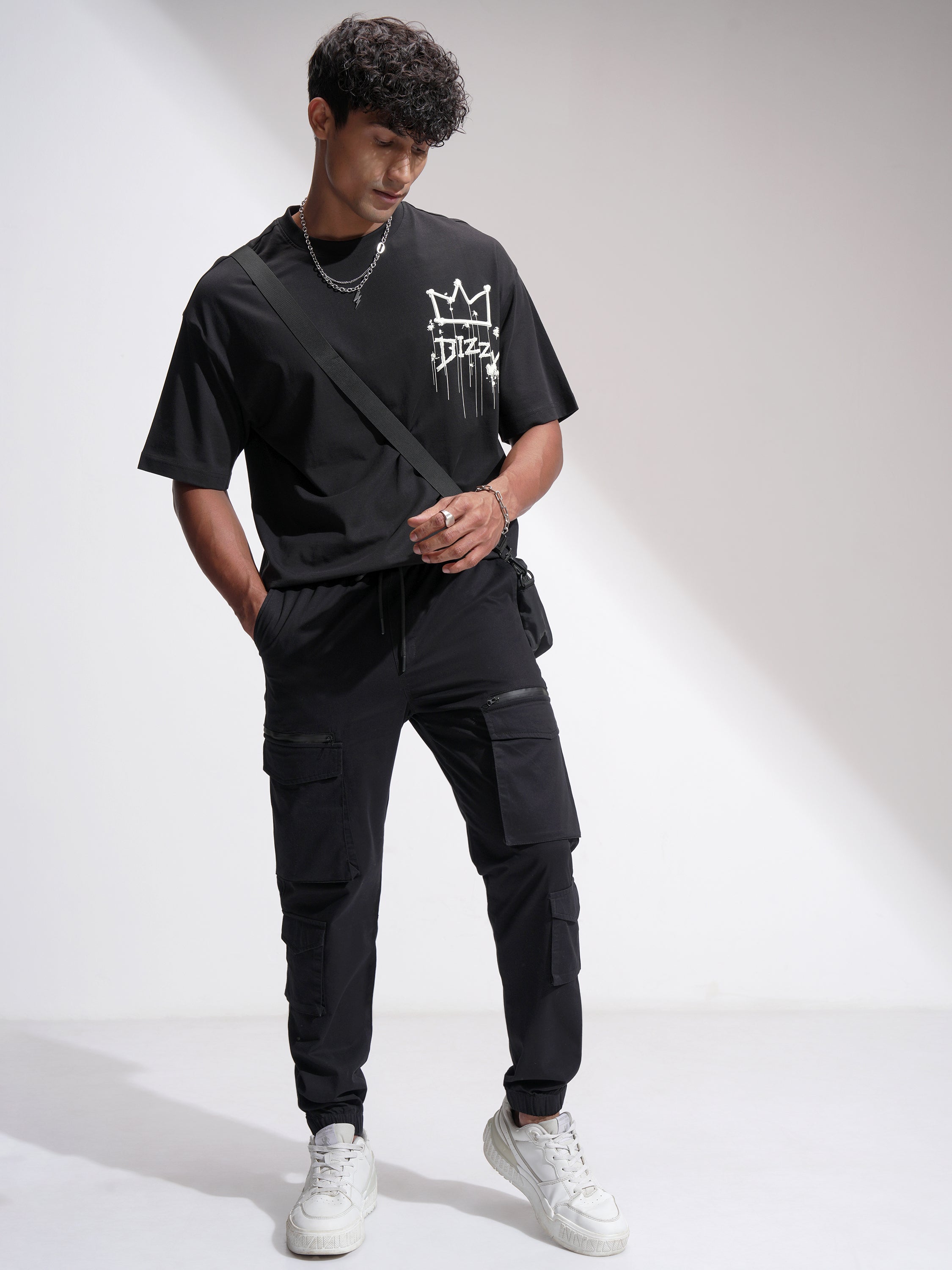 Highlander Men Black Printed Round Neck Oversized Fit T-Shirt - Black - Image 2