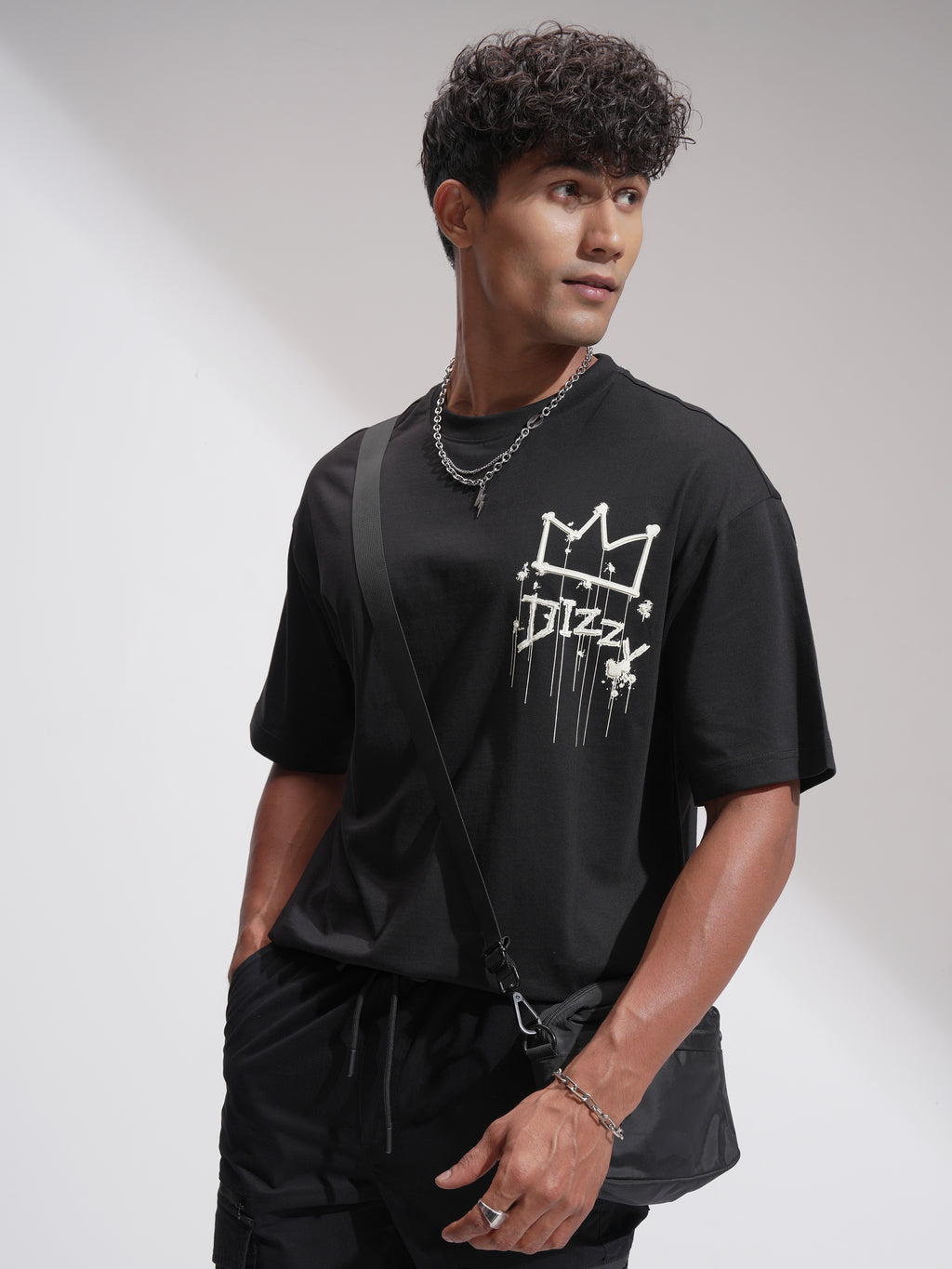 Highlander Men Black Printed Round Neck Oversized Fit T-Shirt - Black - Image 4