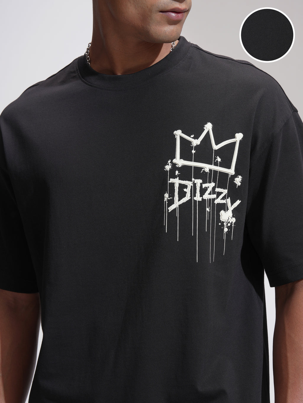 Highlander Men Black Printed Round Neck Oversized Fit T-Shirt - Black - Image 5