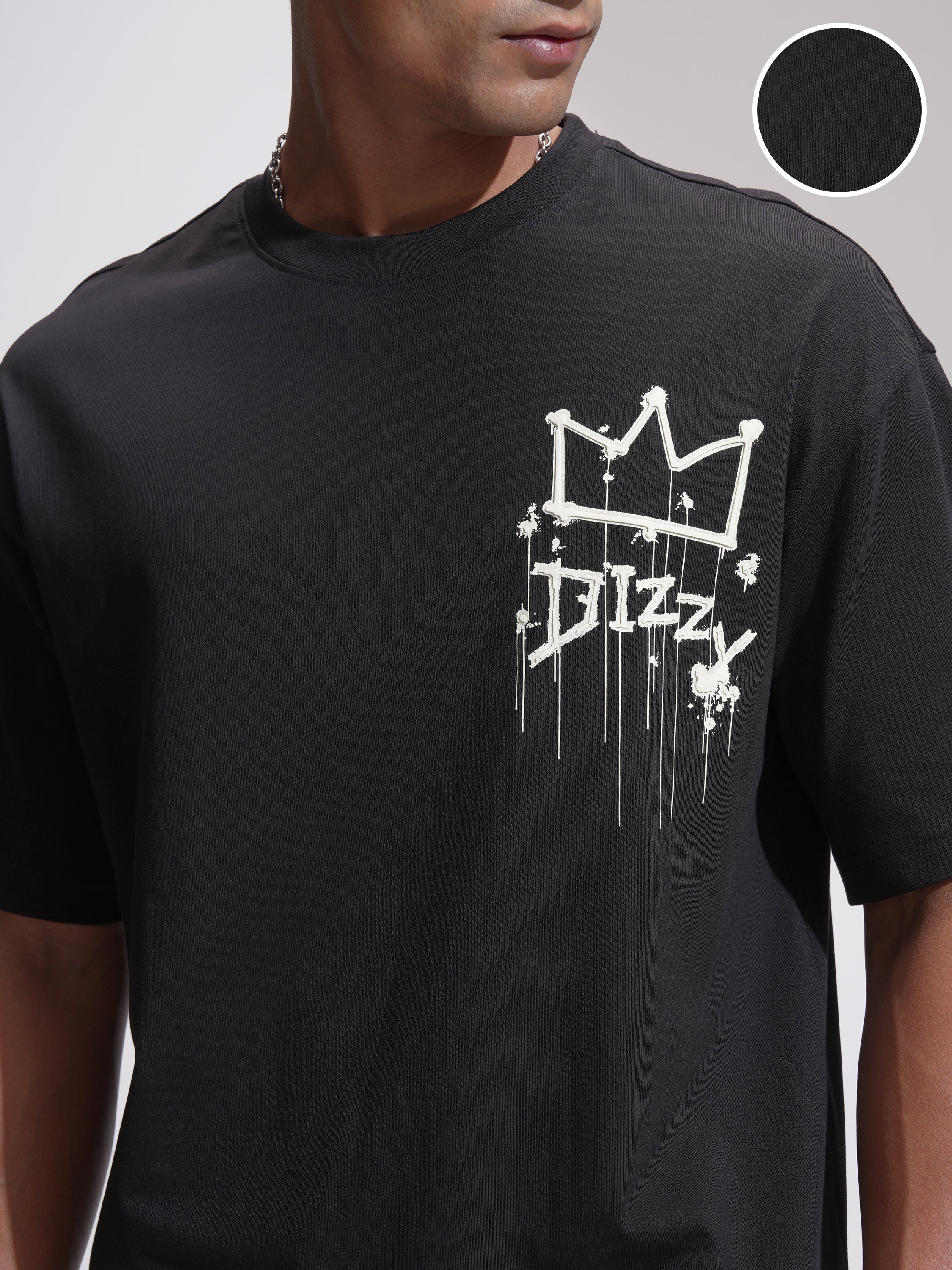 Highlander Men Black Printed Round Neck Oversized Fit T-Shirt - Black - Image 5