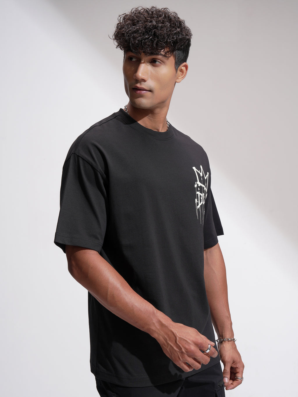 Highlander Men Black Printed Round Neck Oversized Fit T-Shirt - Black - Image 6