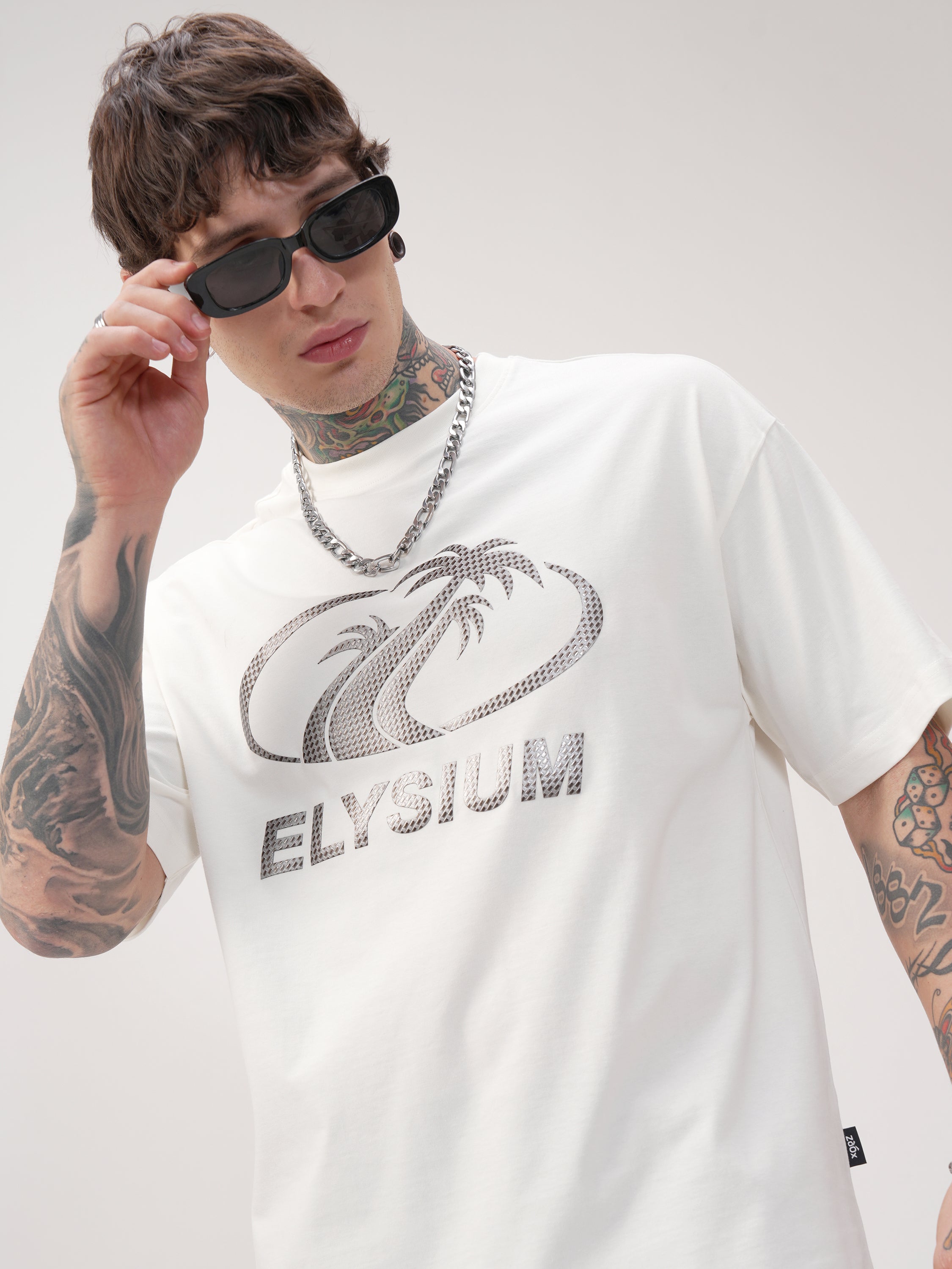 Highlander Men Off White Printed Round Neck Oversized Fit T-Shirt - Off White - Image 1