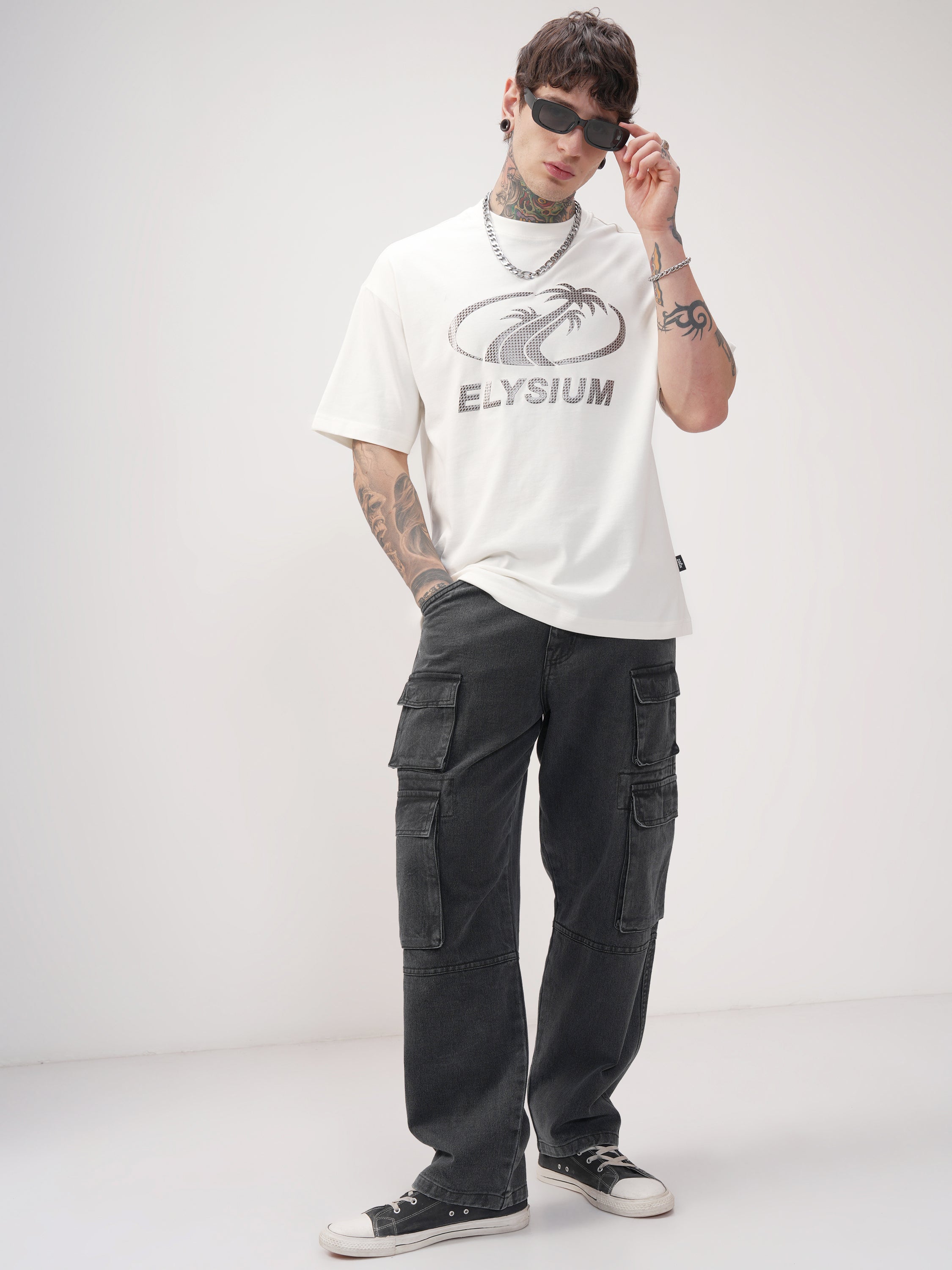 Highlander Men Off White Printed Round Neck Oversized Fit T-Shirt - Off White - Image 2