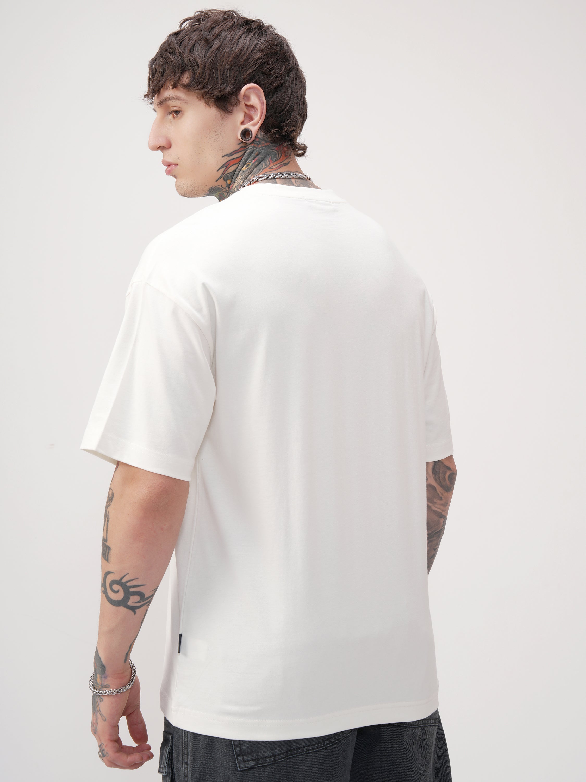 Highlander Men Off White Printed Round Neck Oversized Fit T-Shirt - Off White - Image 3