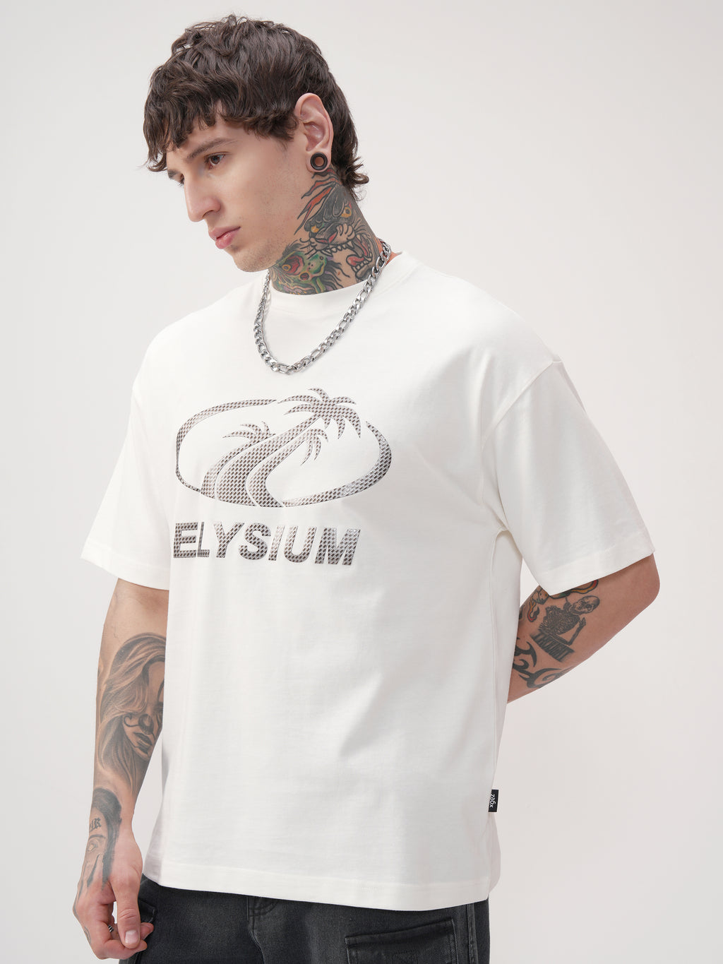 Highlander Men Off White Printed Round Neck Oversized Fit T-Shirt - Off White - Image 4