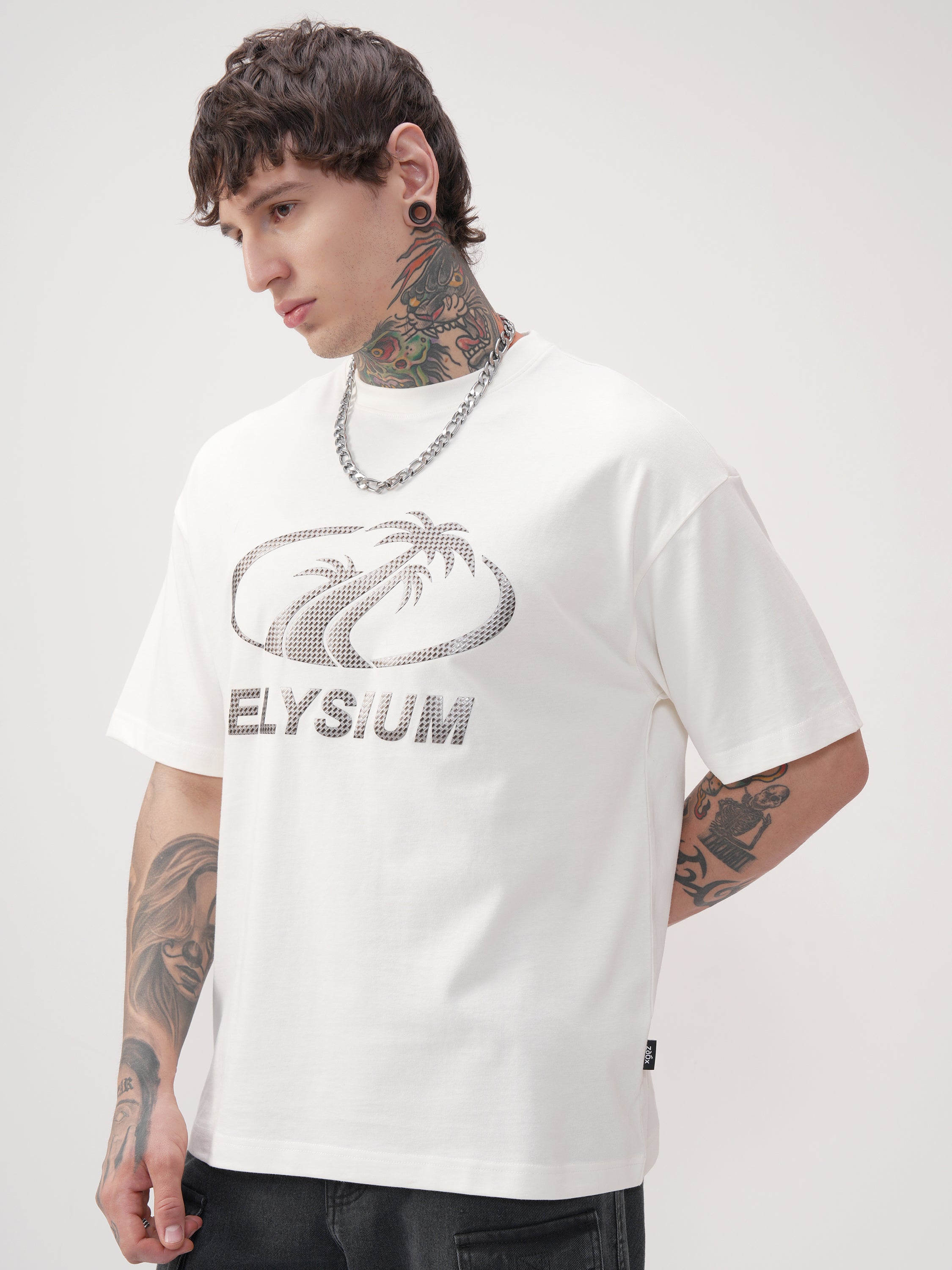 Highlander Men Off White Printed Round Neck Oversized Fit T-Shirt - Off White - Image 4
