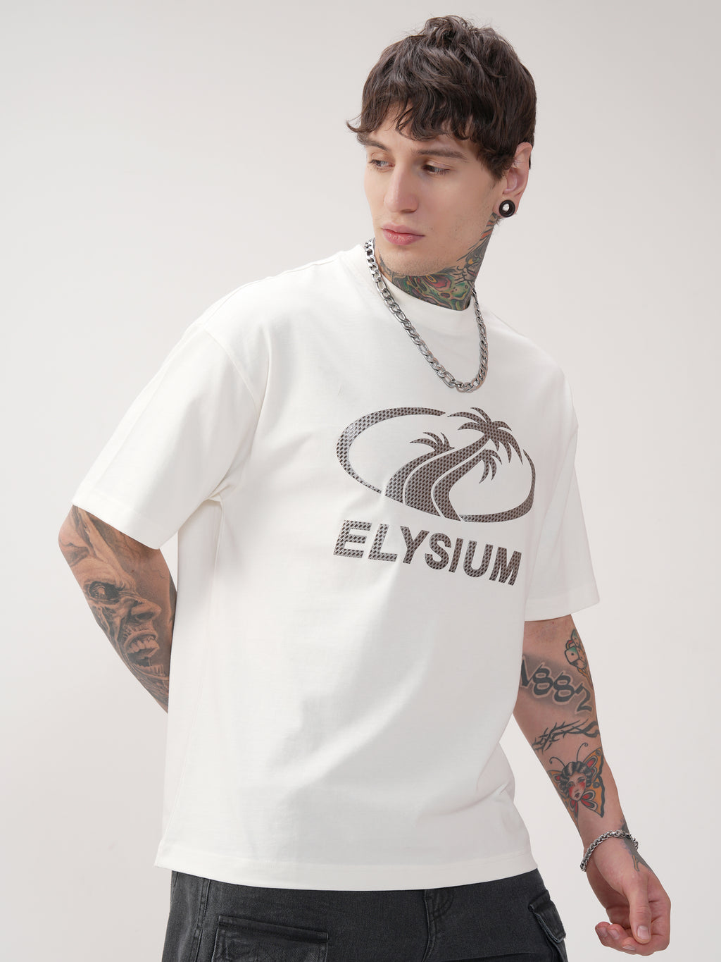 Highlander Men Off White Printed Round Neck Oversized Fit T-Shirt - Off White - Image 6